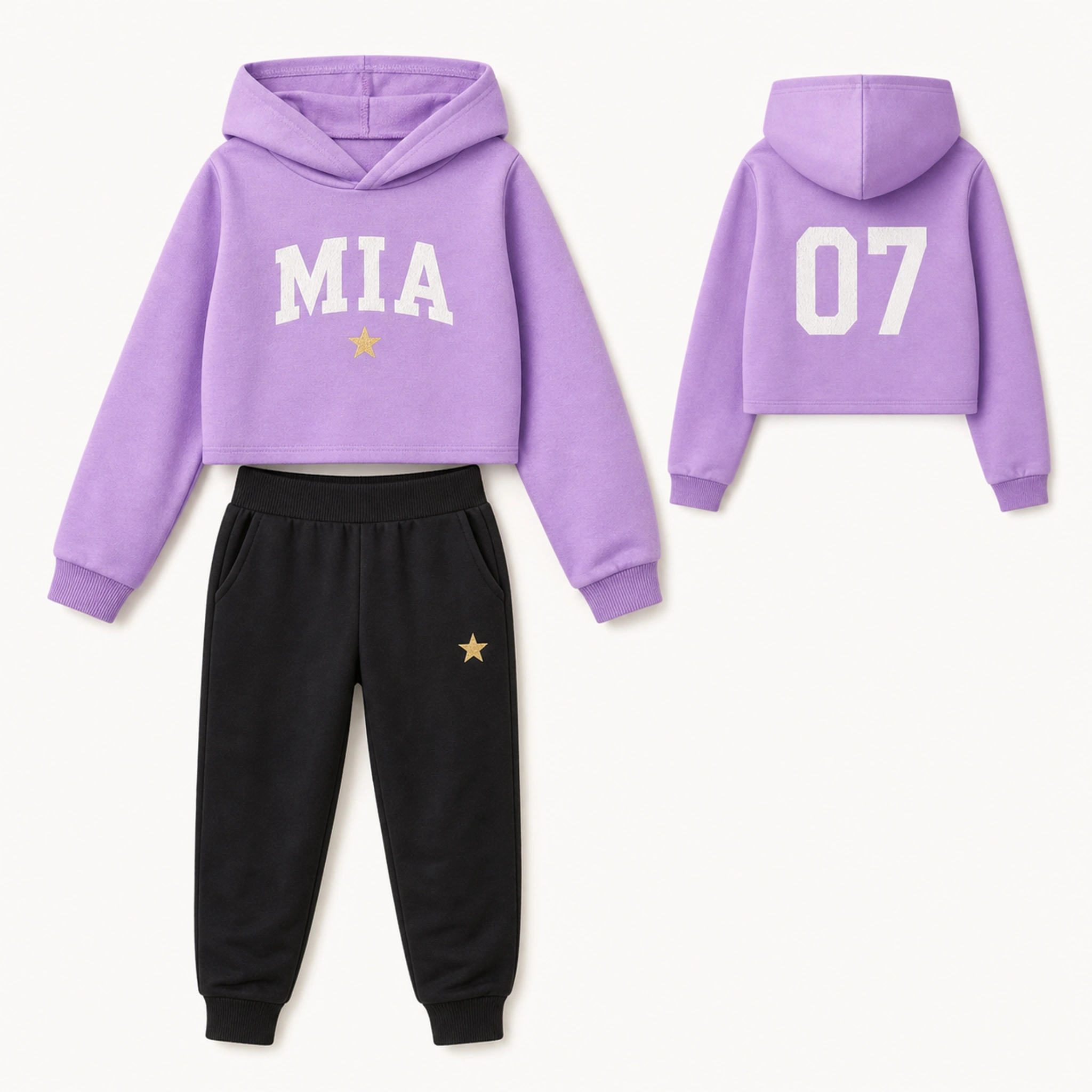 Custom Girls Cropped Hoodie and Pants Set with sample personalization