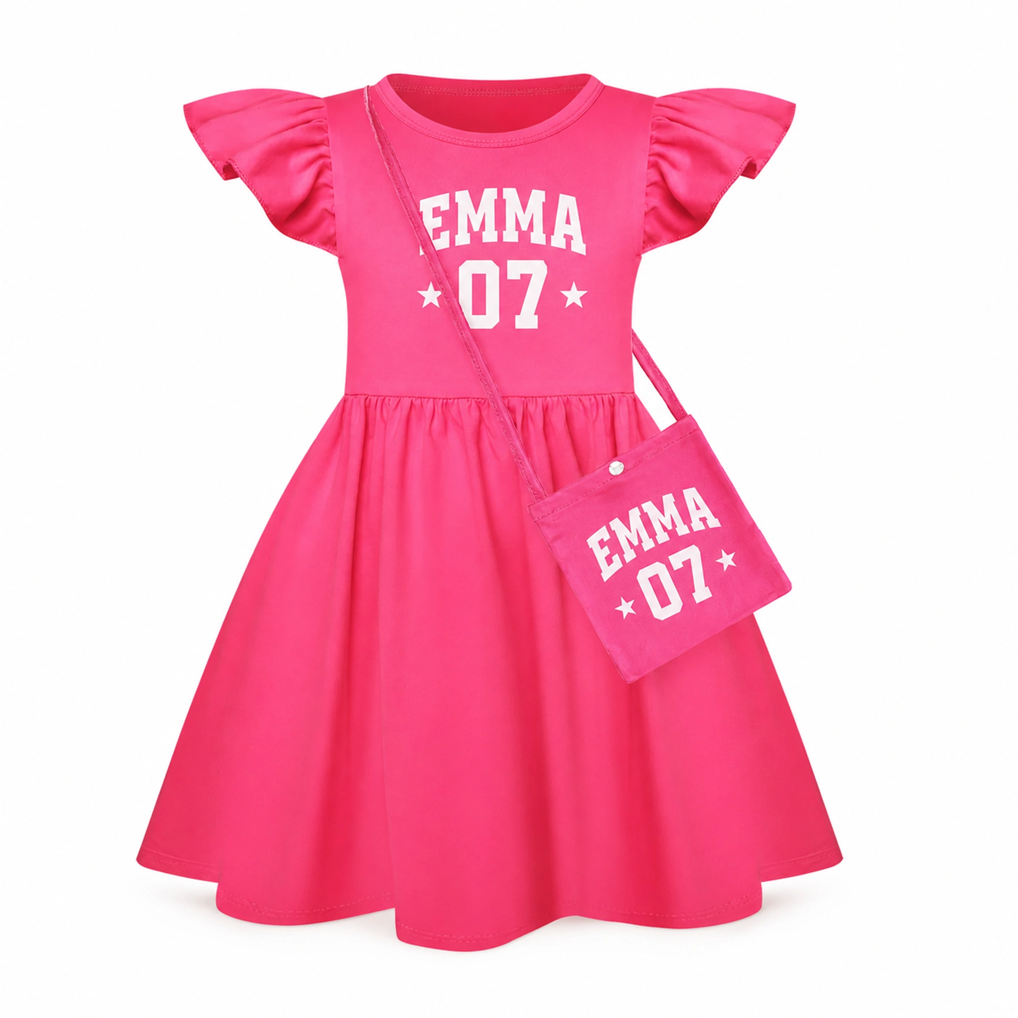 Custom Girls Short-Sleeve Sleep Dress with Crossbody Bag with sample personalization