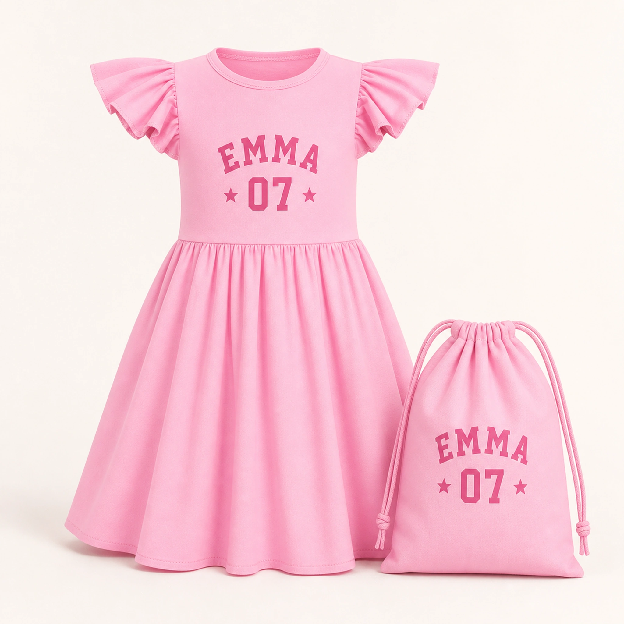 Custom Girls Short-Sleeve Sleep Dress with Matching Bag with sample personalization