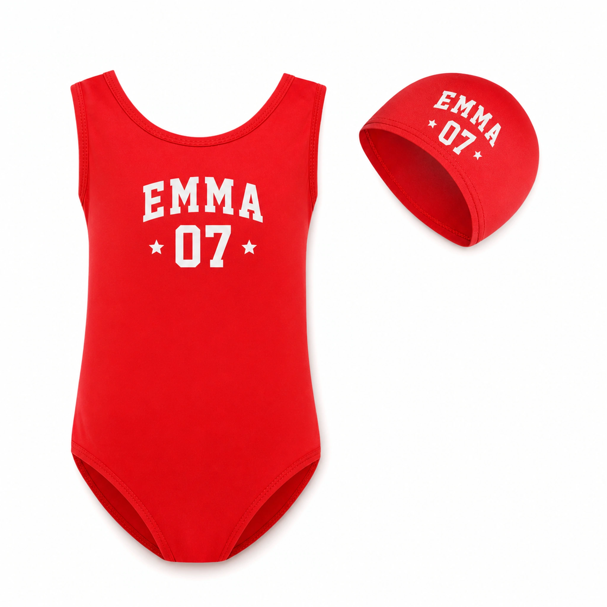 Custom Girls Classic Swimsuit and Cap Set with sample personalization
