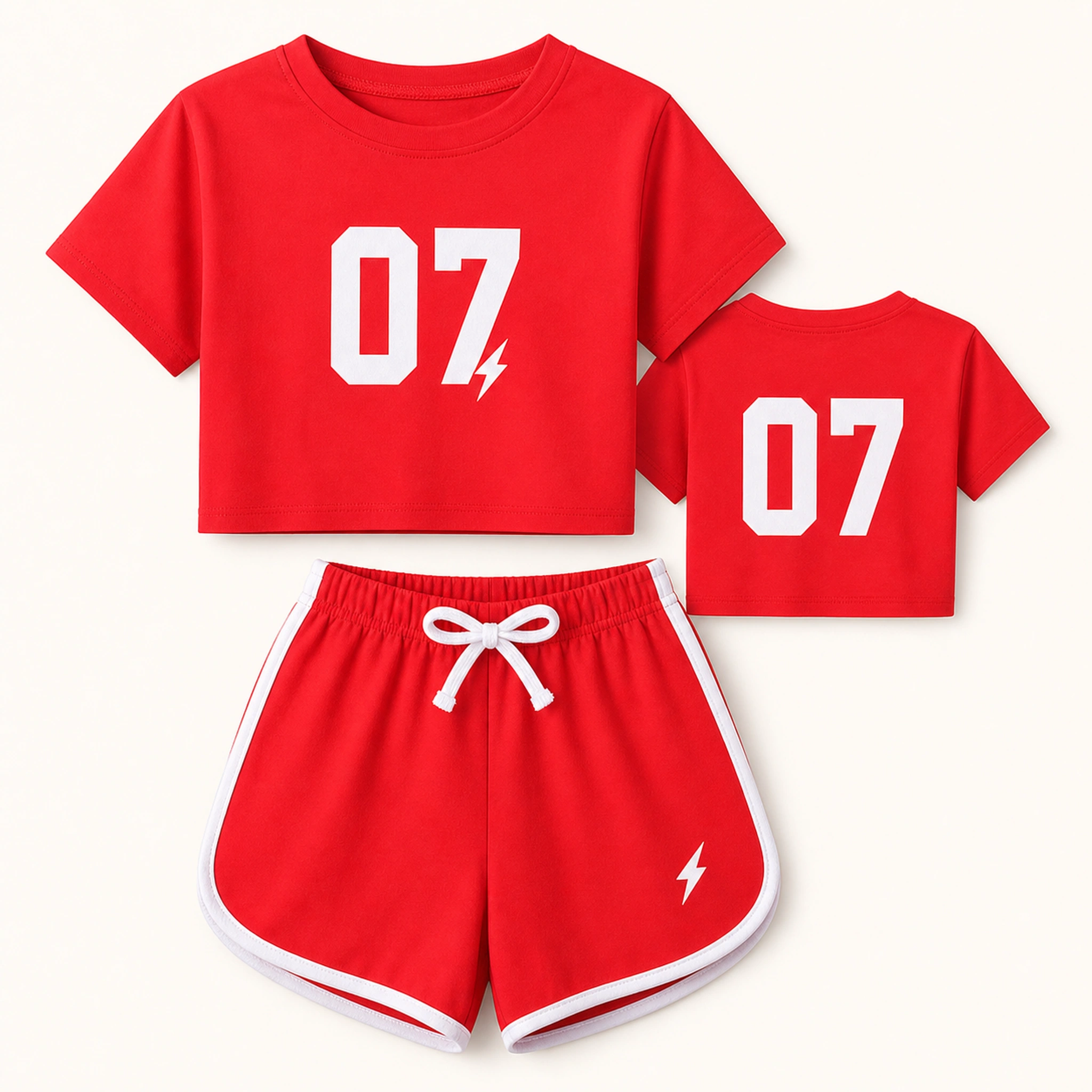 Custom Kids Checker Short-Sleeve Top and Shorts Set with sample personalization