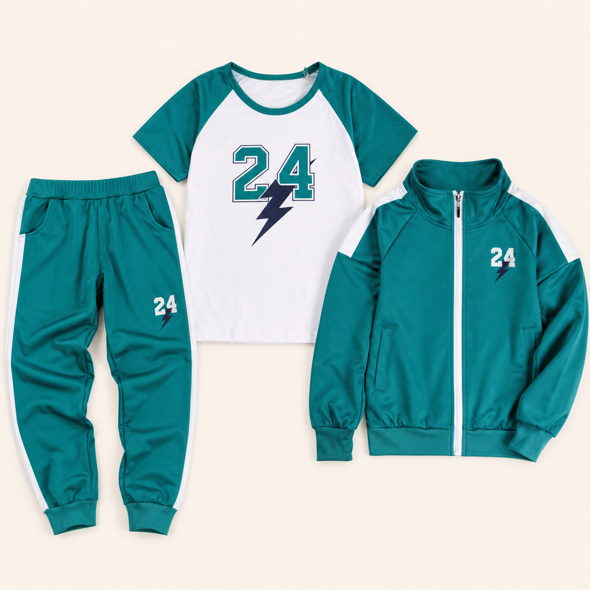 Custom Kids Color-Block Three-Piece Tracksuit Set with sample personalization