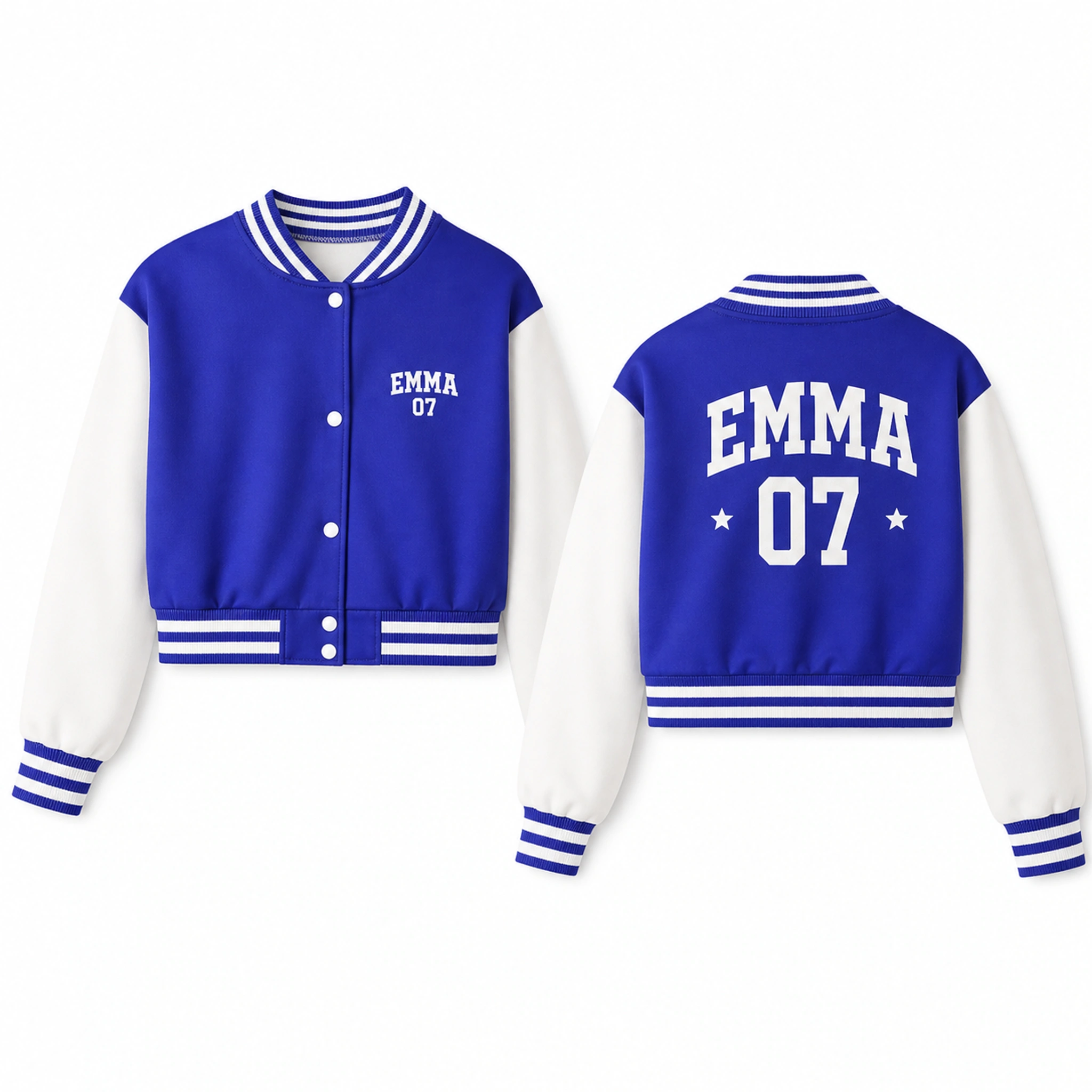 Custom Kids Cropped Baseball Jacket with sample personalization