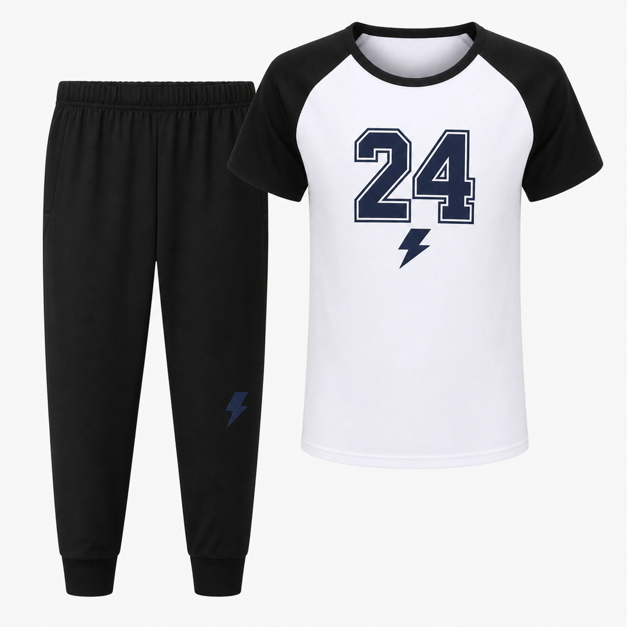 Custom Kids Short-Sleeve Top and Long Pants Sports Set with sample personalization
