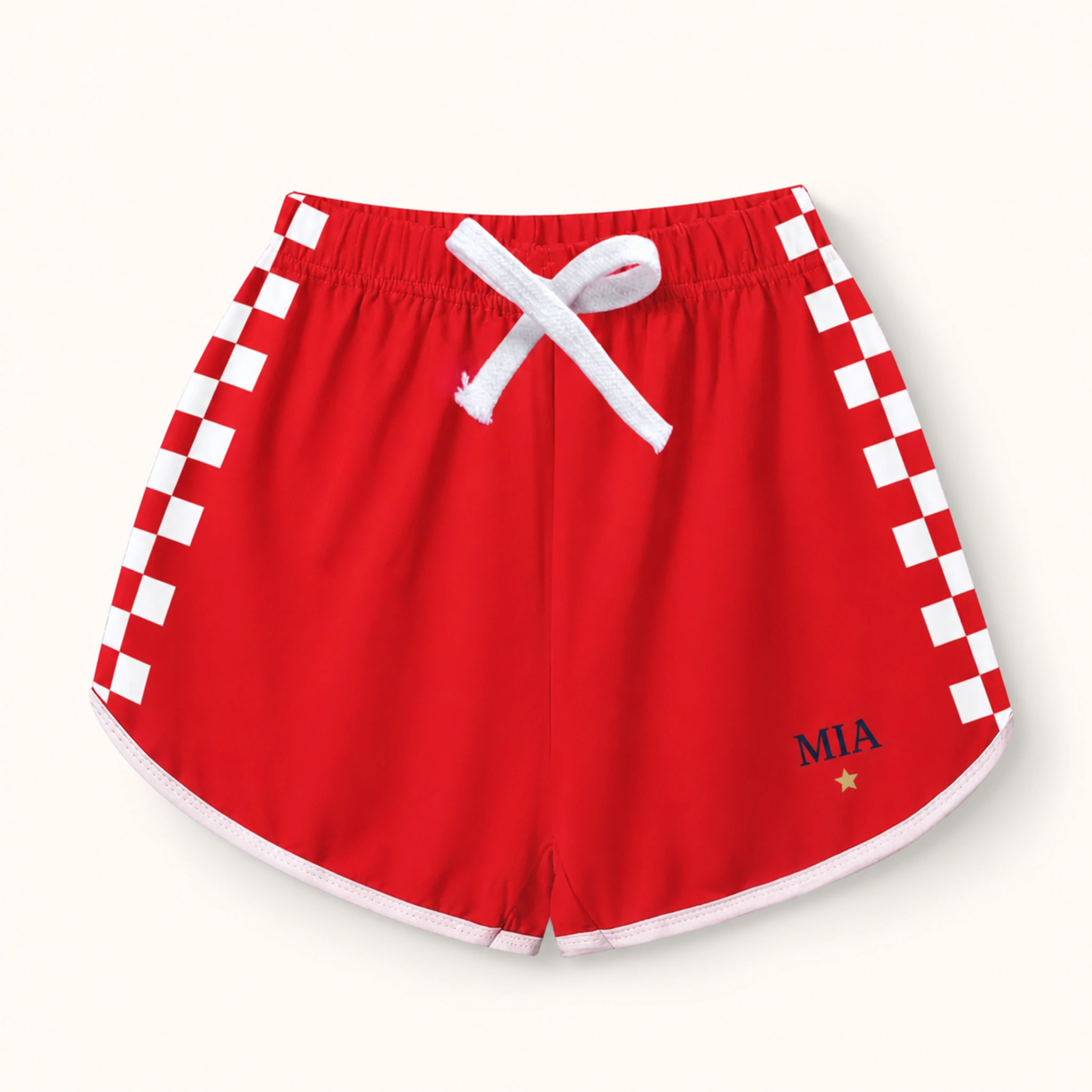Custom Kids Checker-Stripe Pajama Shorts with sample personalization