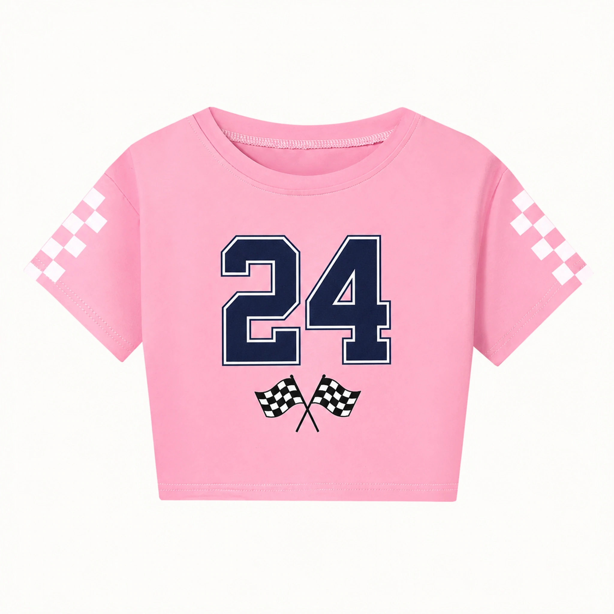 Custom Kids Checker-Sleeve Cropped Short-Sleeve Top with sample personalization