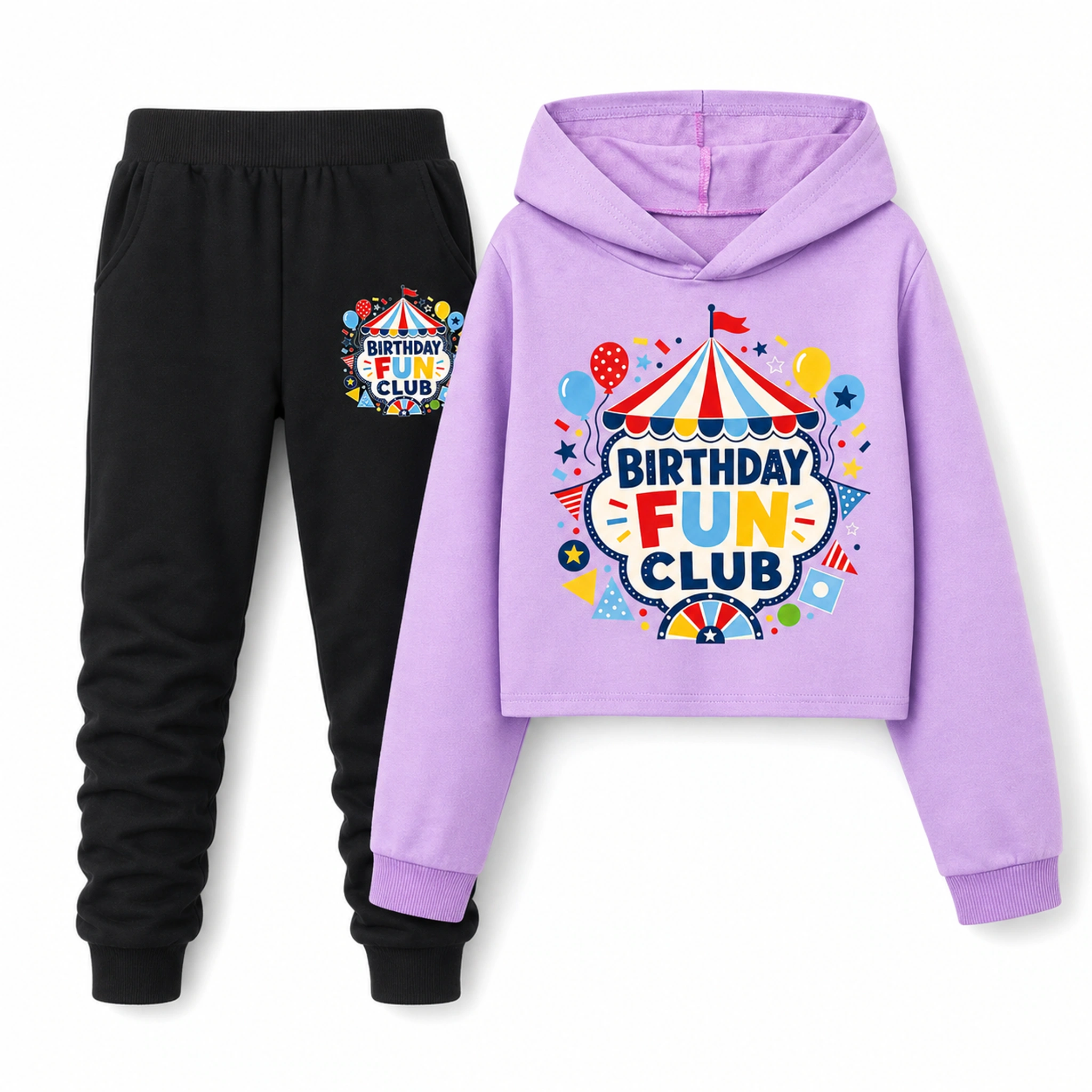 Birthday Fun Club Girls Cropped Hoodie and Pants Set for Kids product preview