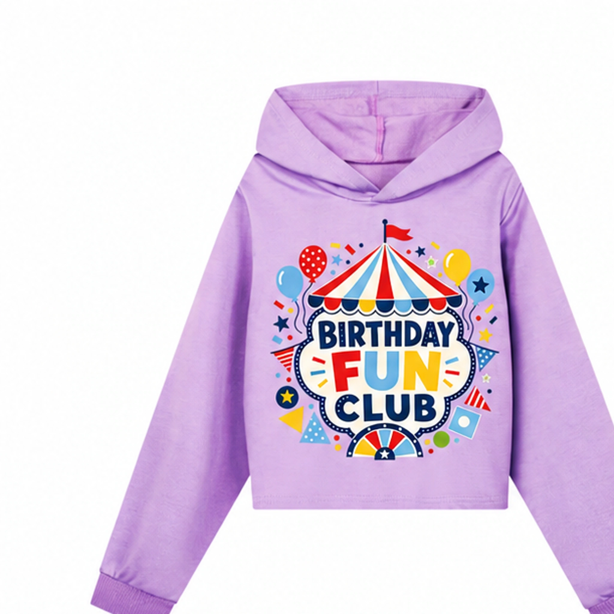 Birthday Fun Club Girls Cropped Hoodie for Kids in the selected color