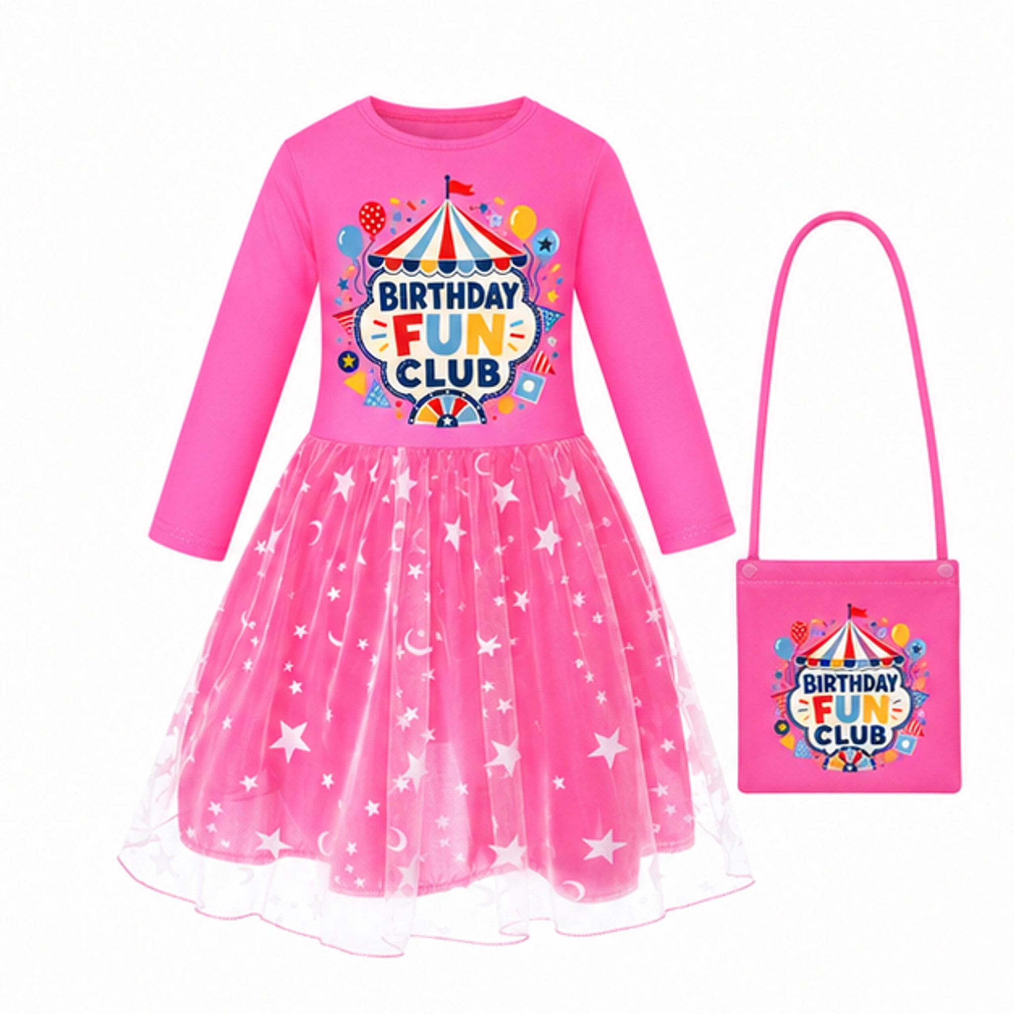 Birthday Fun Club Girls Long Tulle and Star Skirt Styles with Bag for Kids in the selected color
