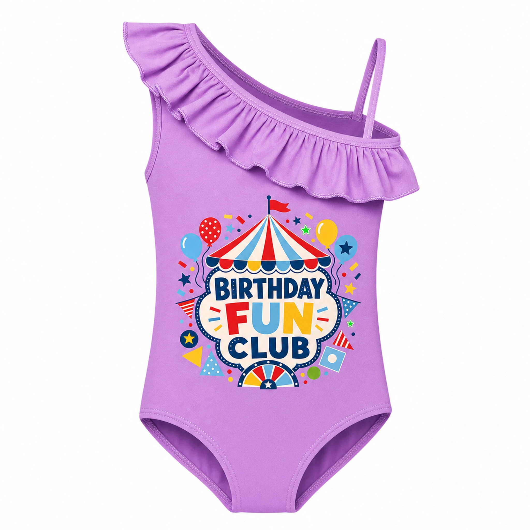 Birthday Fun Club Girls Asymmetric-Ruffle One-Piece Swimsuit for Kids product preview
