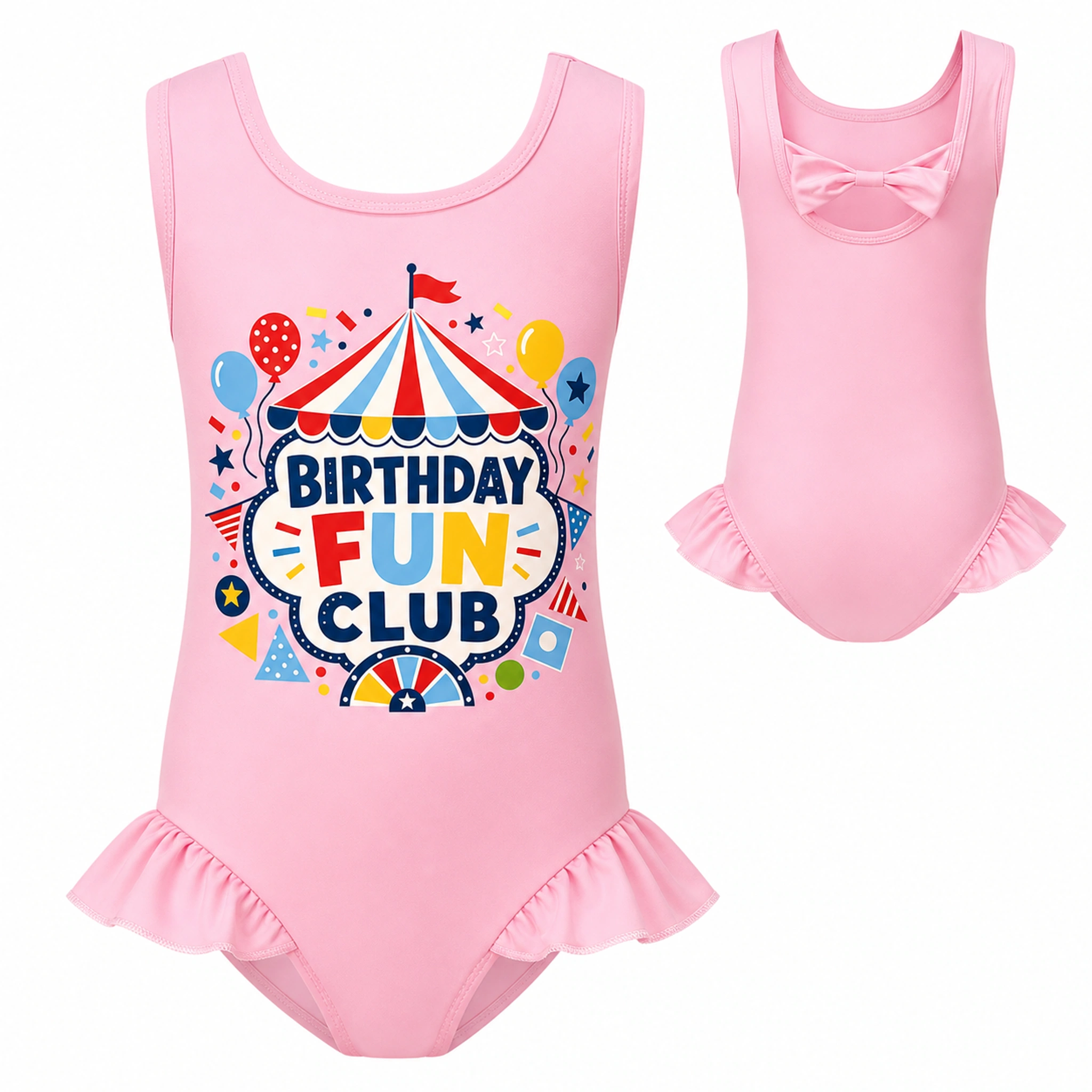 Birthday Fun Club Girls Wide-Strap Bow-Back One-Piece Swimsuit for Kids product preview