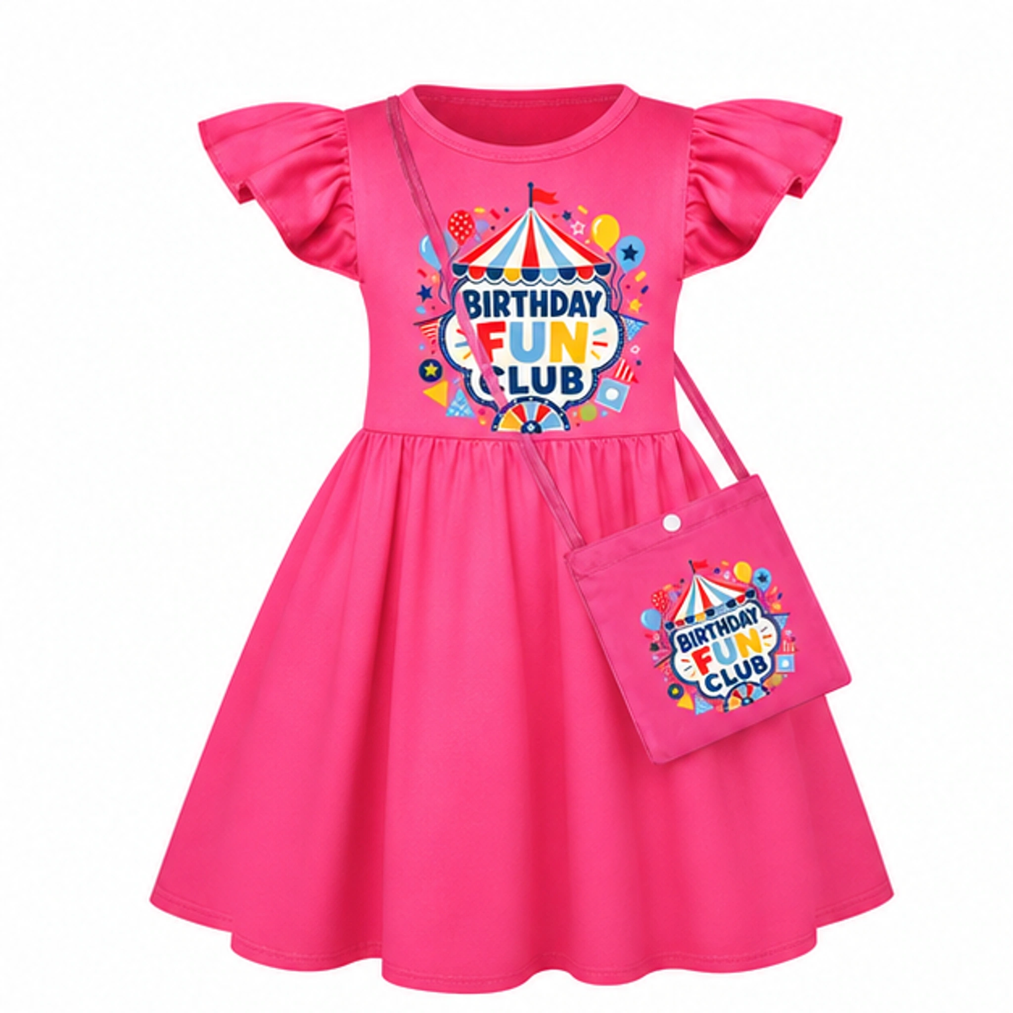 Birthday Fun Club Girls Short-Sleeve Sleep Dress with Crossbody Bag for Kids in the selected color