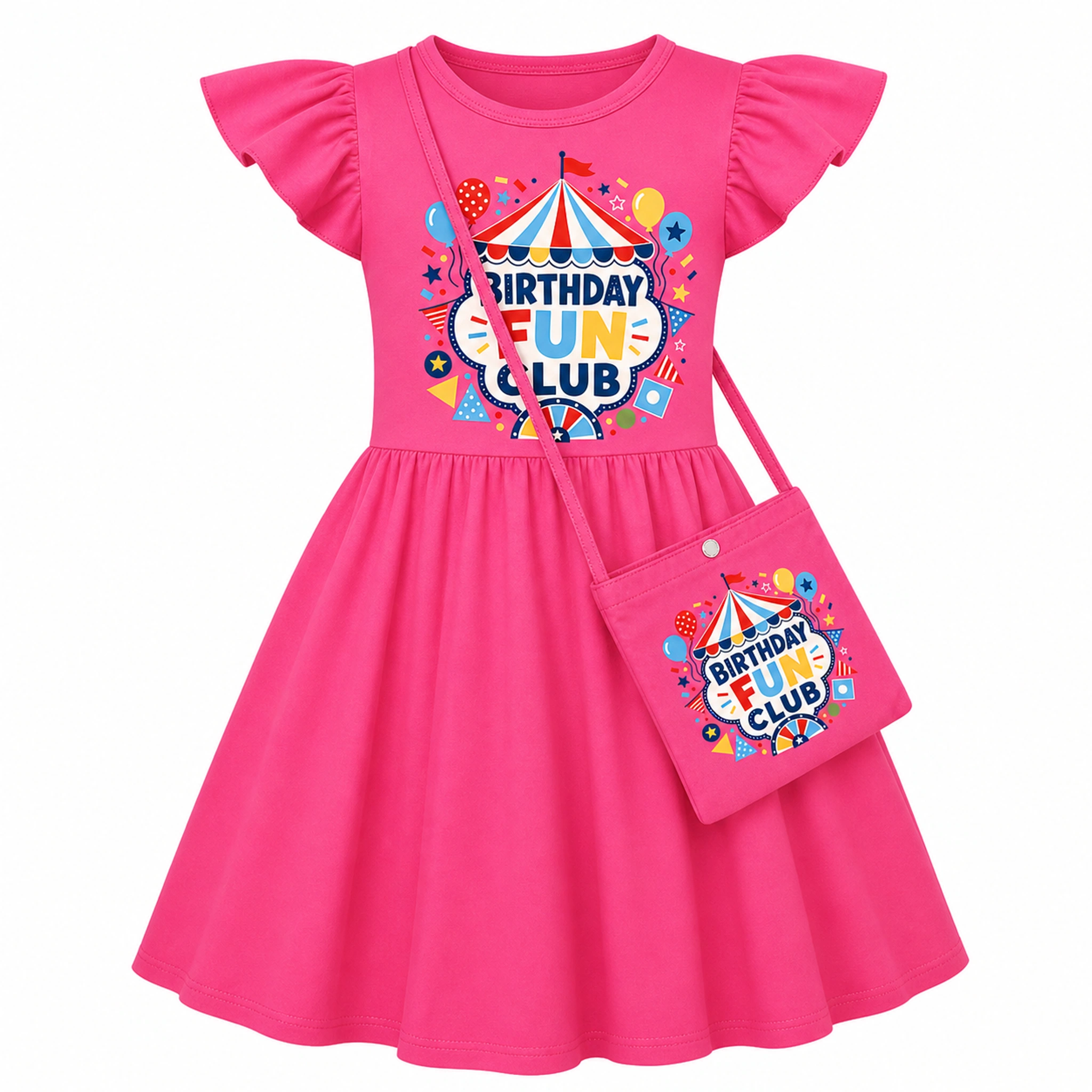 Birthday Fun Club Girls Short-Sleeve Sleep Dress with Crossbody Bag for Kids product preview