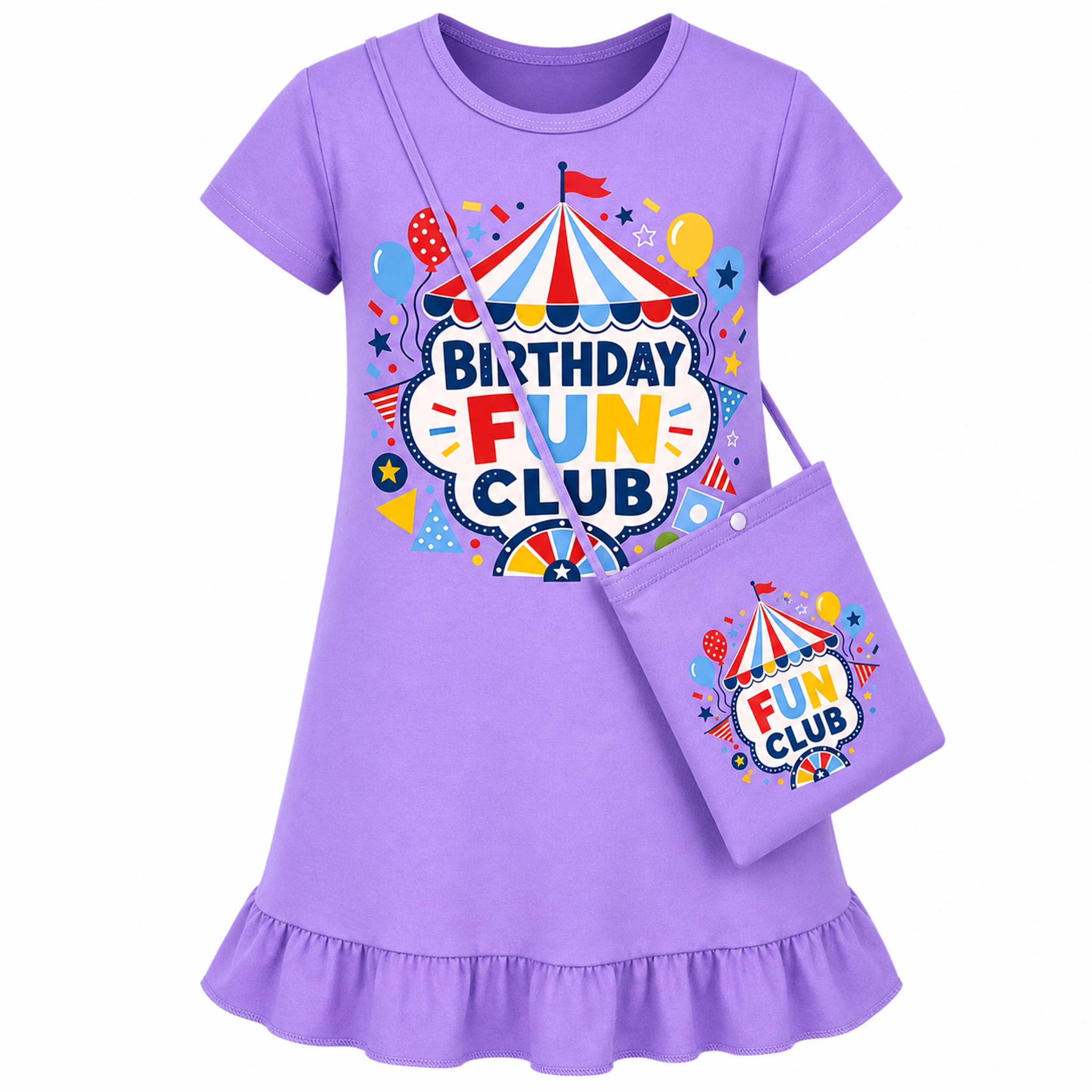 Birthday Fun Club Girls Short-Sleeve Sleep Dress with Matching Bag for Kids product preview