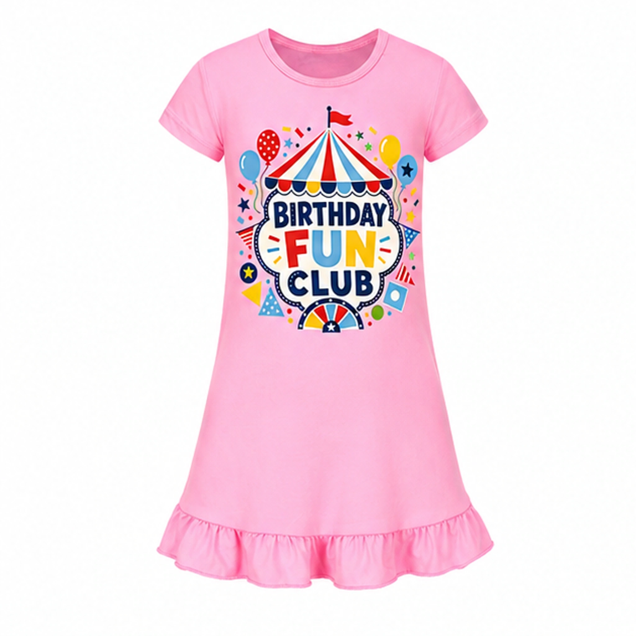 Birthday Fun Club Girls Short-Sleeve Sleep Dress for Kids in the selected color