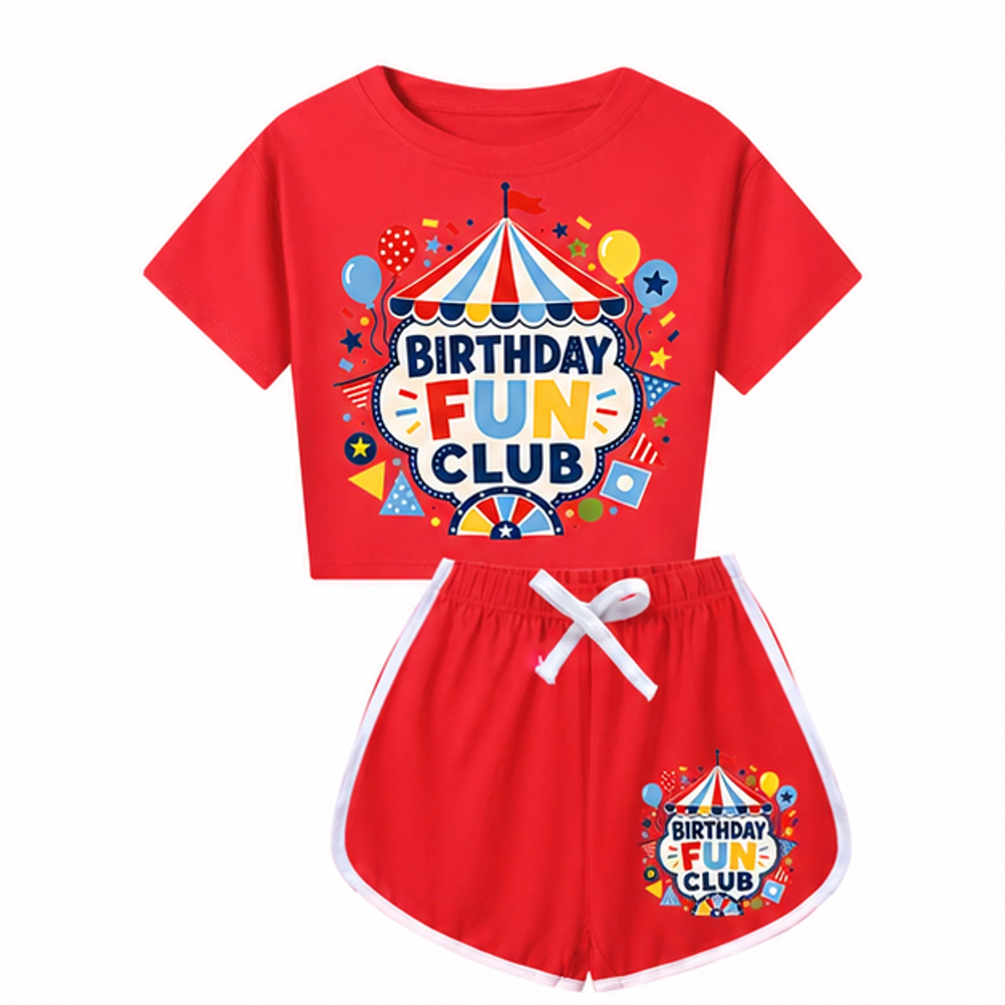 Birthday Fun Club Checker Short-Sleeve Top and Shorts Set for Kids in the selected color