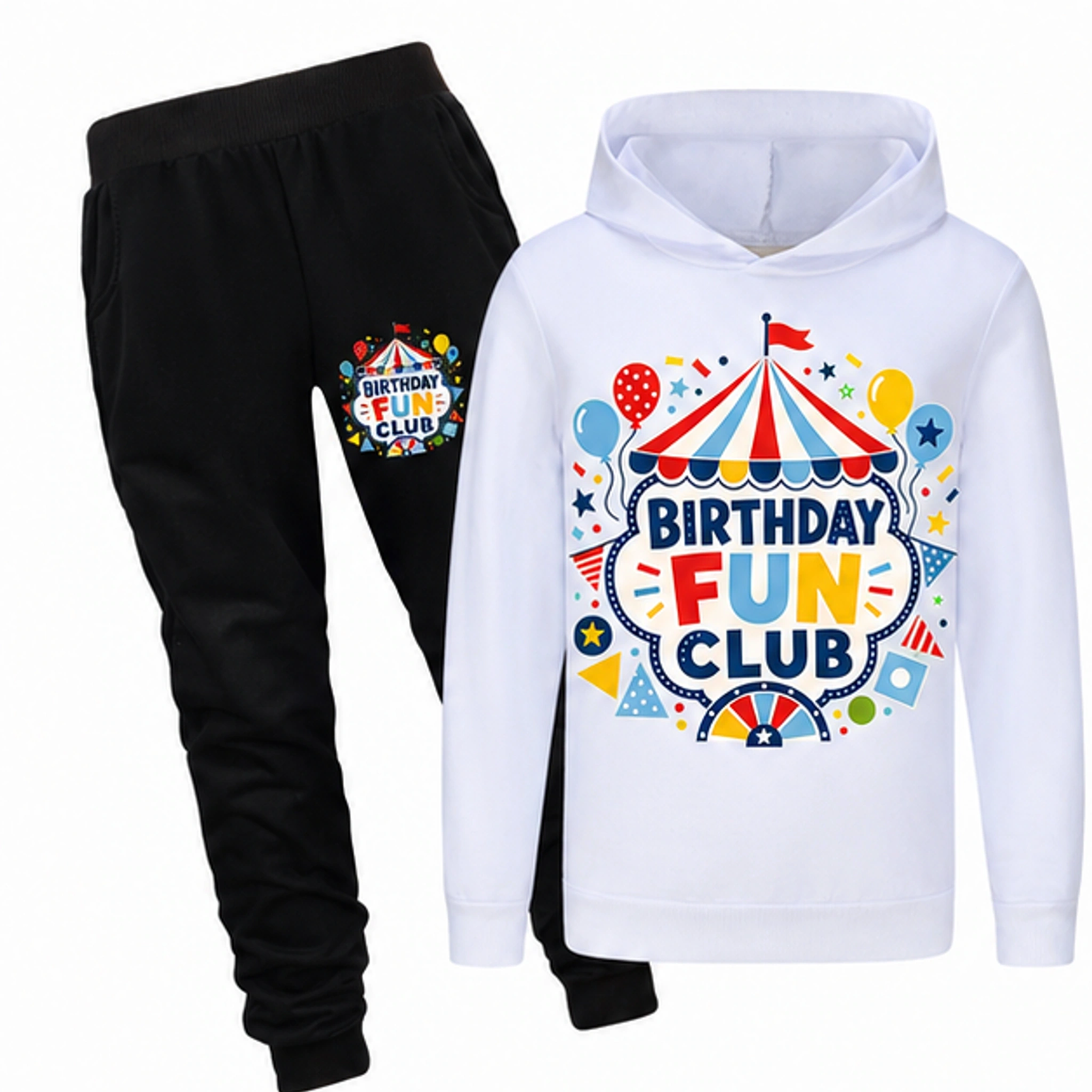 Birthday Fun Club Hoodie and Jogger Set for Kids in the selected color