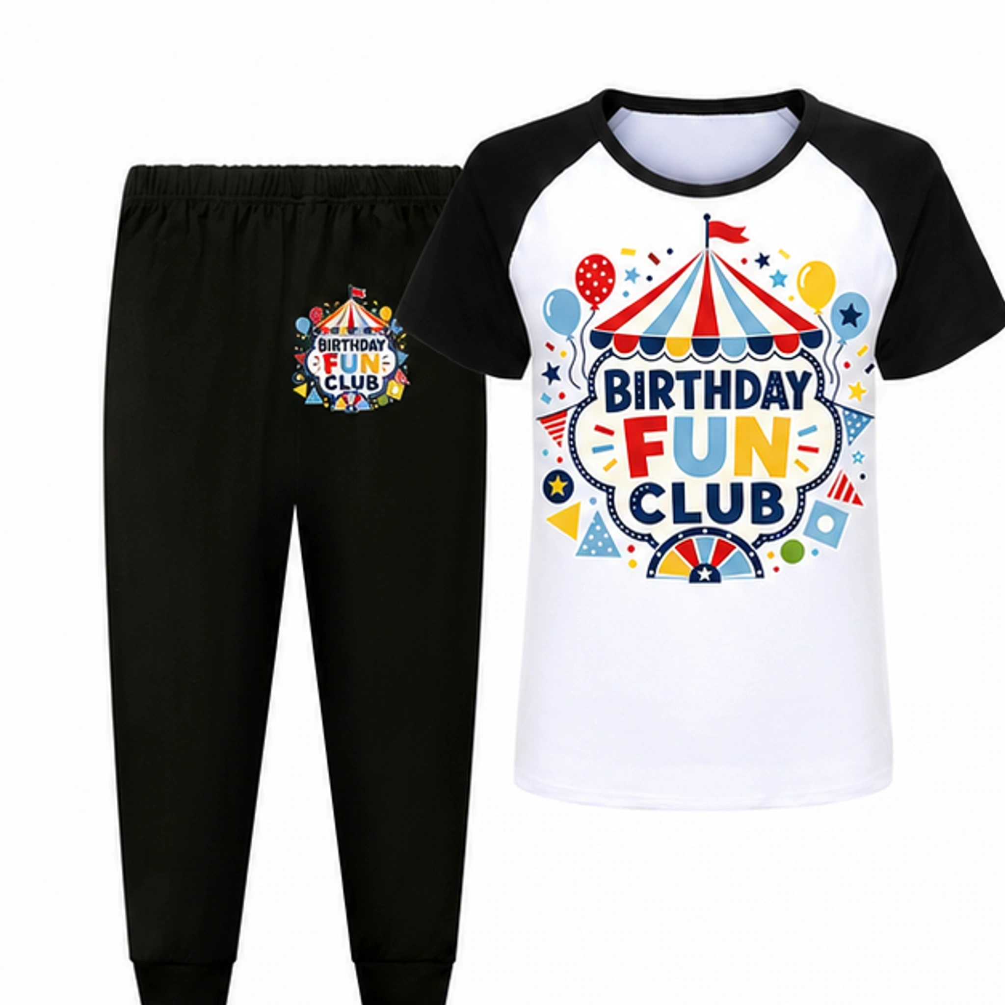 Birthday Fun Club Short-Sleeve Top and Long Pants Sports Set for Kids in the selected color