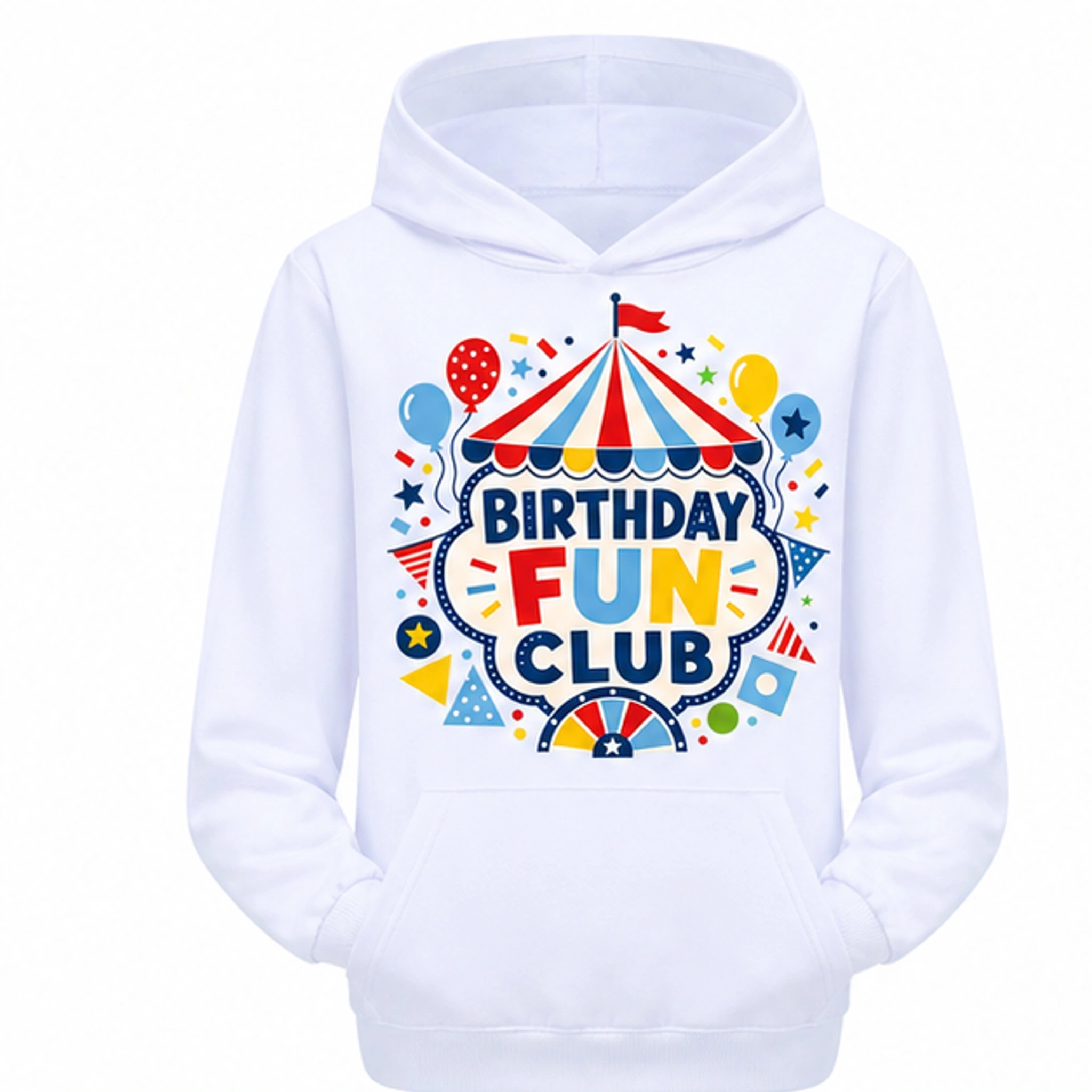 Birthday Fun Club Pullover Hoodie for Kids in the selected color