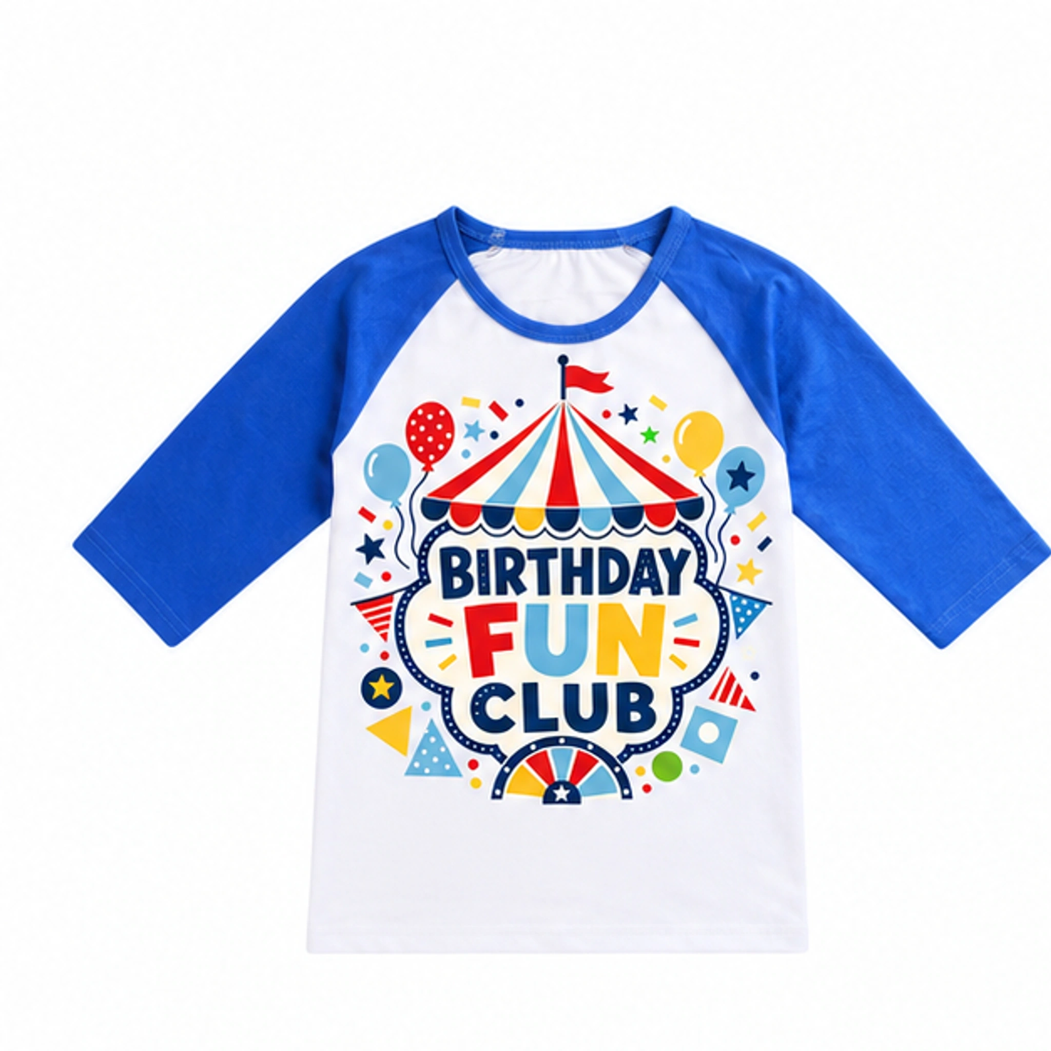 Birthday Fun Club Soft Three-Quarter-Sleeve Top — Alternate Style for Kids in the selected color