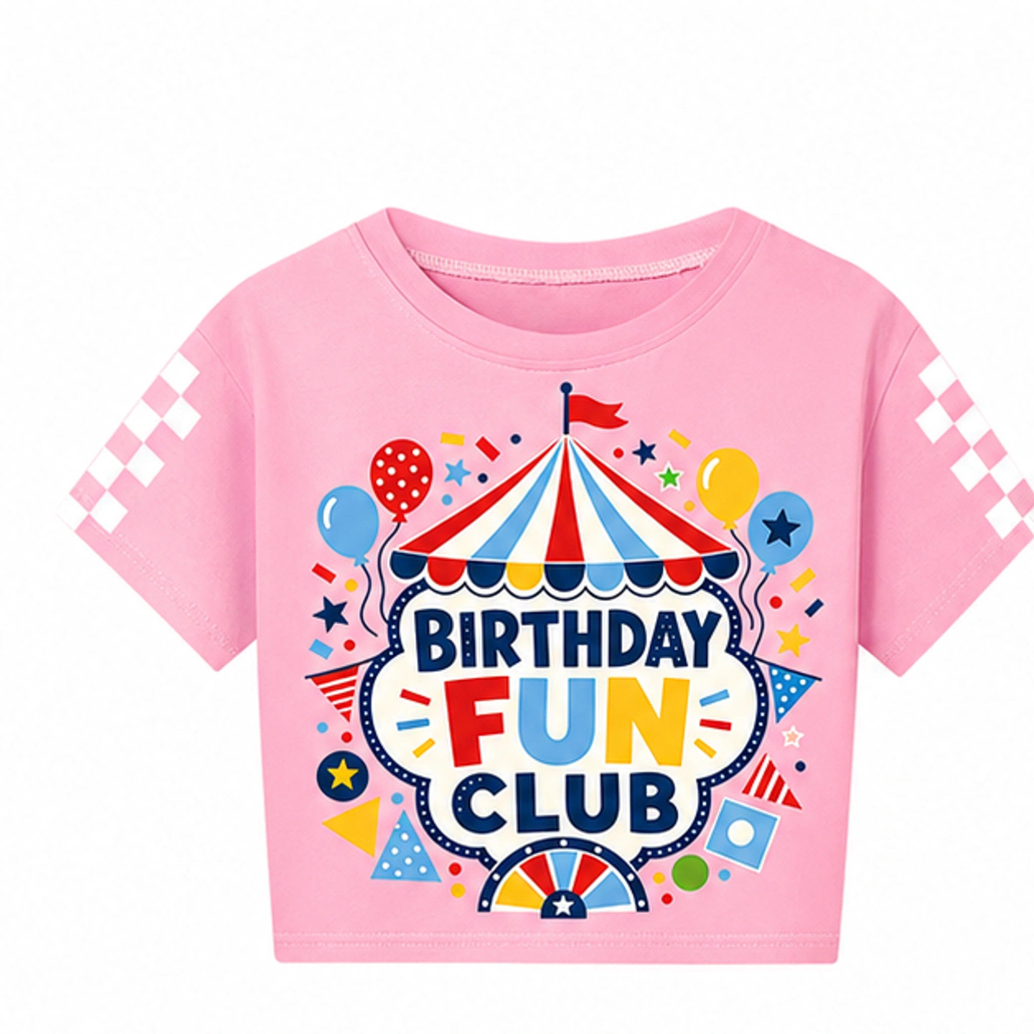 Birthday Fun Club Checker-Sleeve Cropped Short-Sleeve Top for Kids in the selected color
