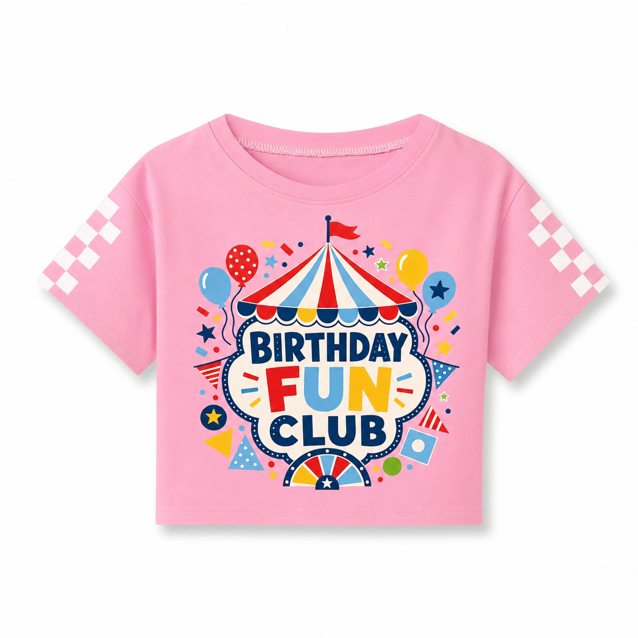Birthday Fun Club Checker-Sleeve Cropped Short-Sleeve Top for Kids product preview