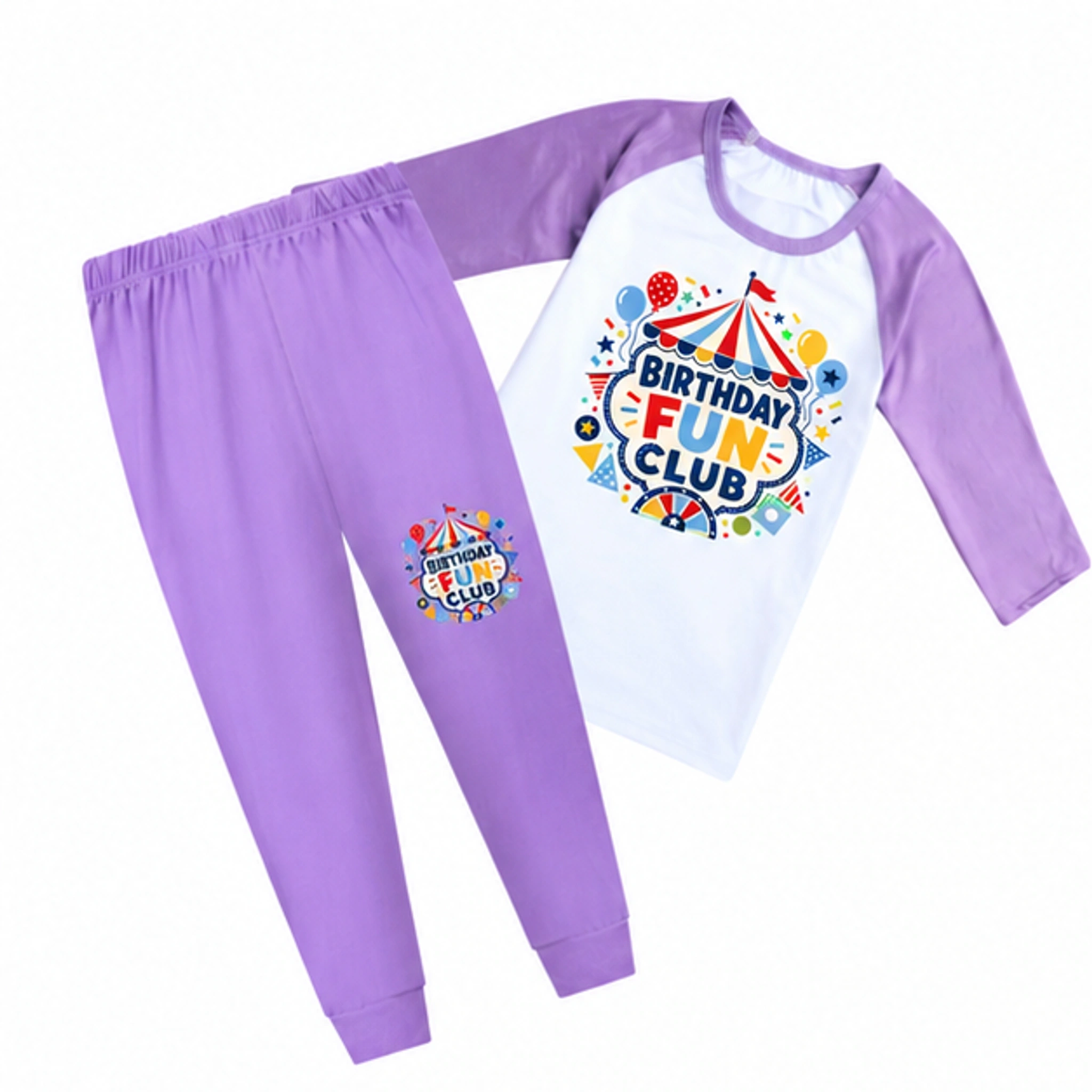 Birthday Fun Club Three-Quarter-Sleeve Raglan Top & Pants Set for Kids in the selected color