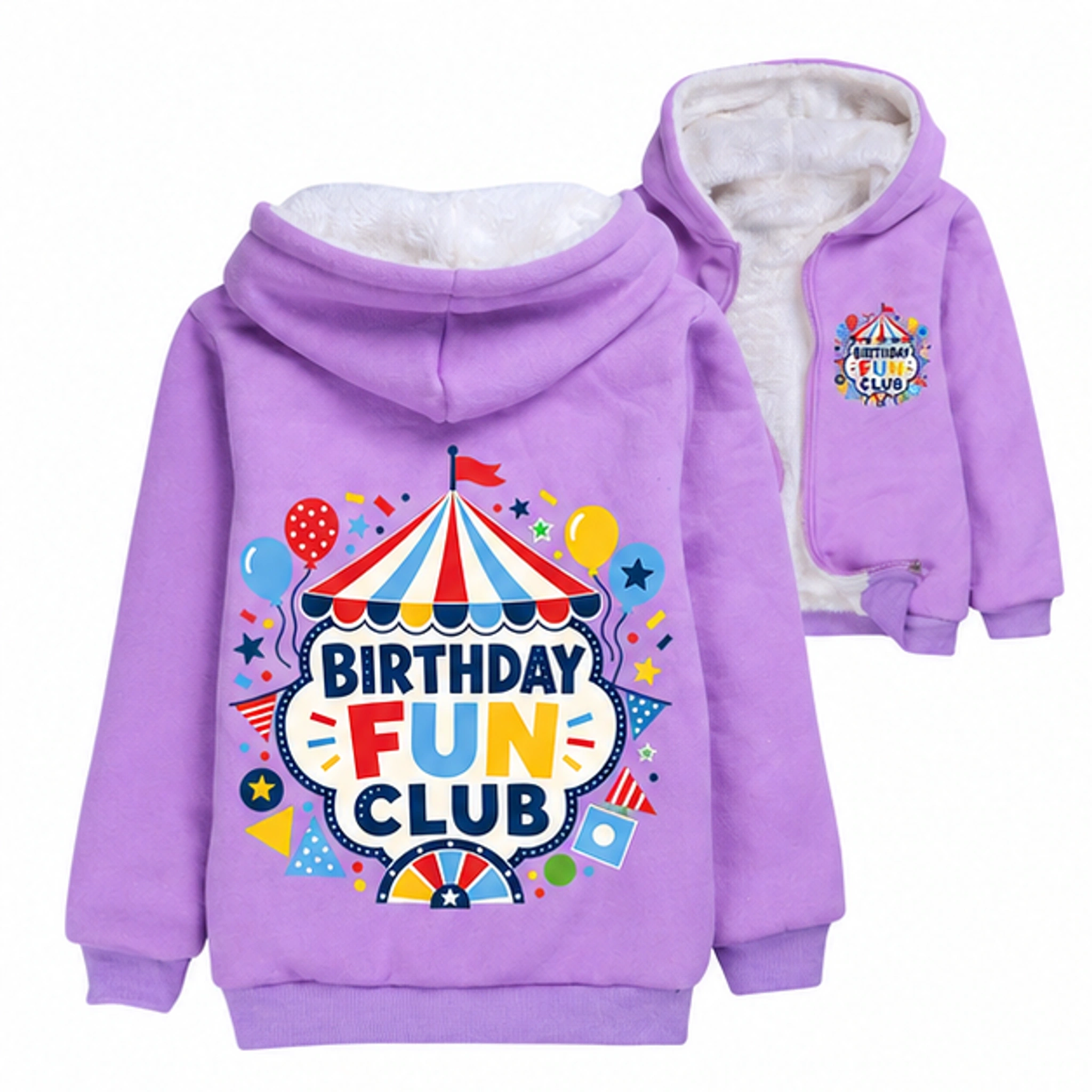 Birthday Fun Club Thick Zip Winter Jacket for Kids in the selected color