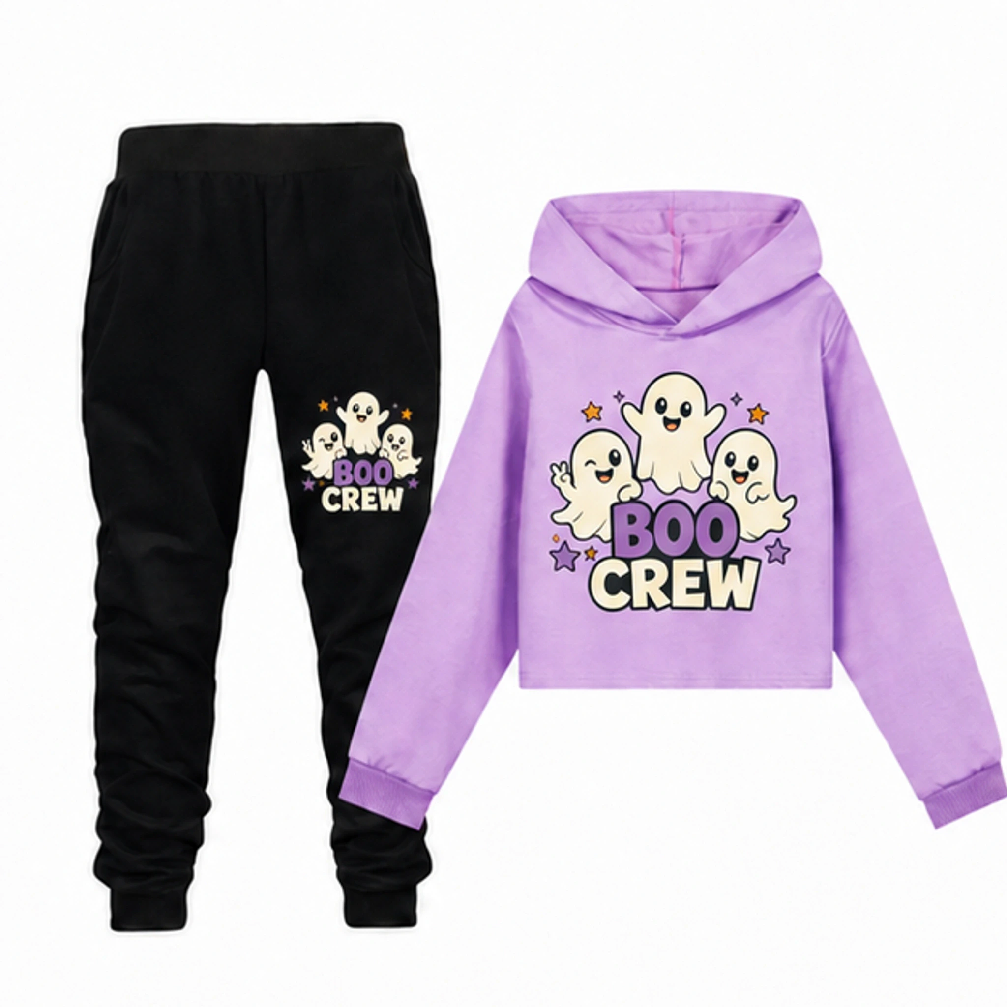 Purple · Set Custom Girls Cropped Hoodie and Pants Set with the Boo Crew design