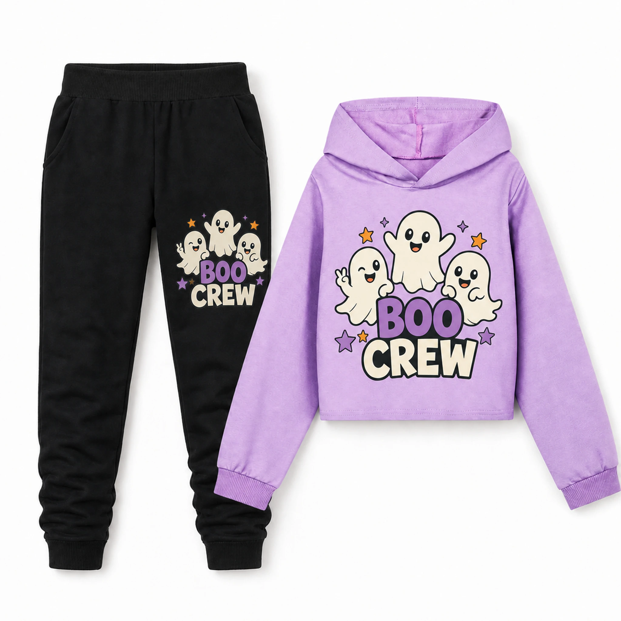 Boo Crew Custom Girls Cropped Hoodie and Pants Set AI-rendered finished product