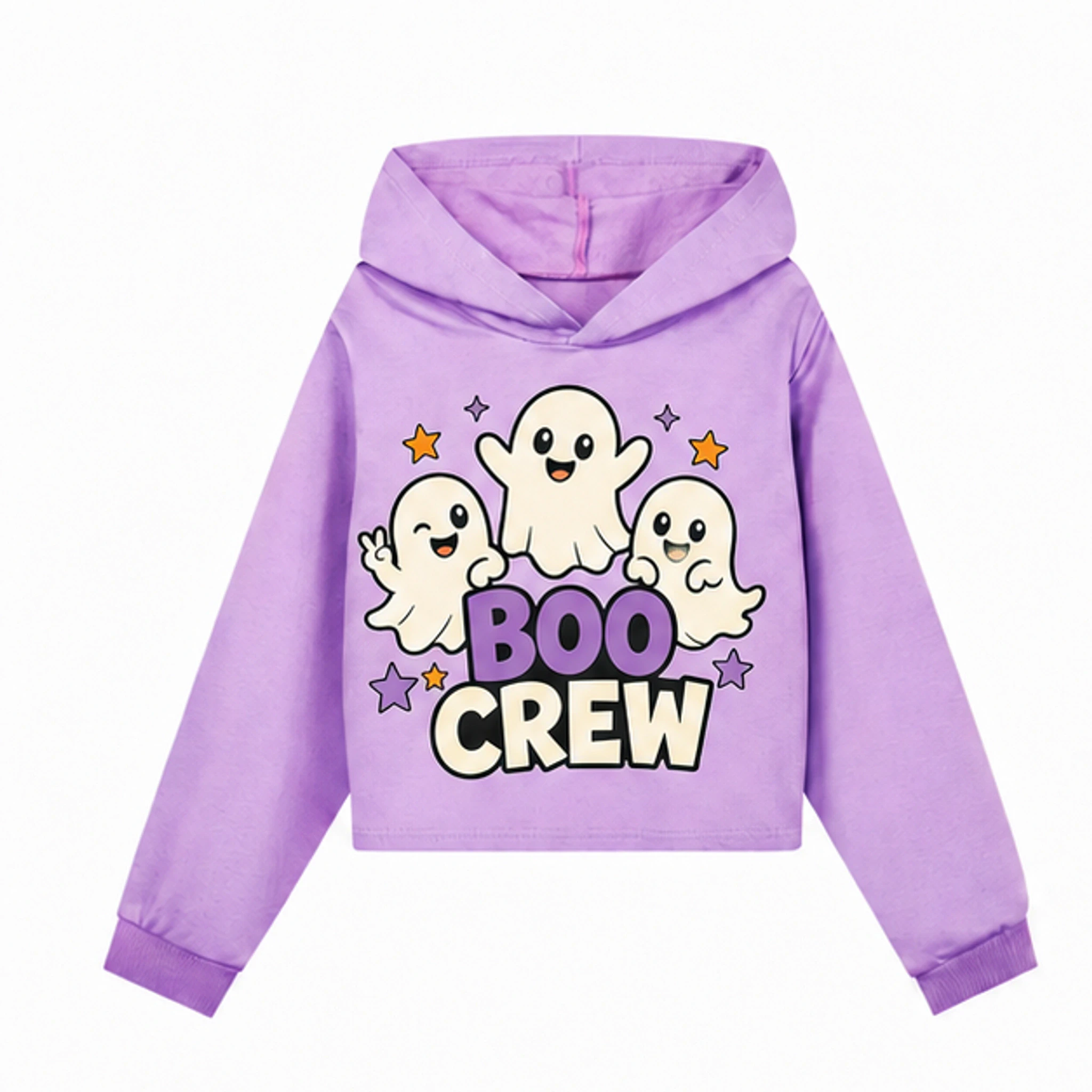 Purple Custom Girls Cropped Hoodie with the Boo Crew design