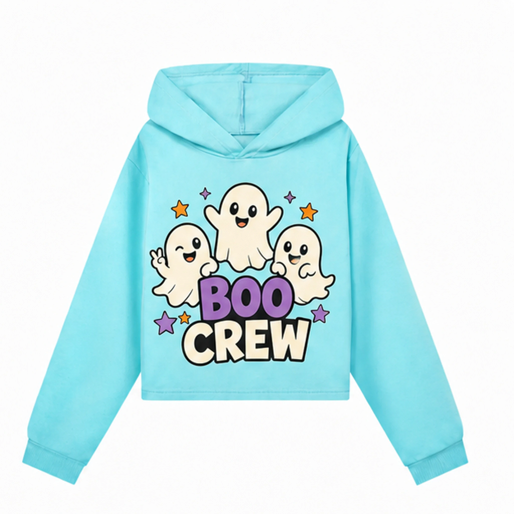 Blue Custom Girls Cropped Hoodie with the Boo Crew design