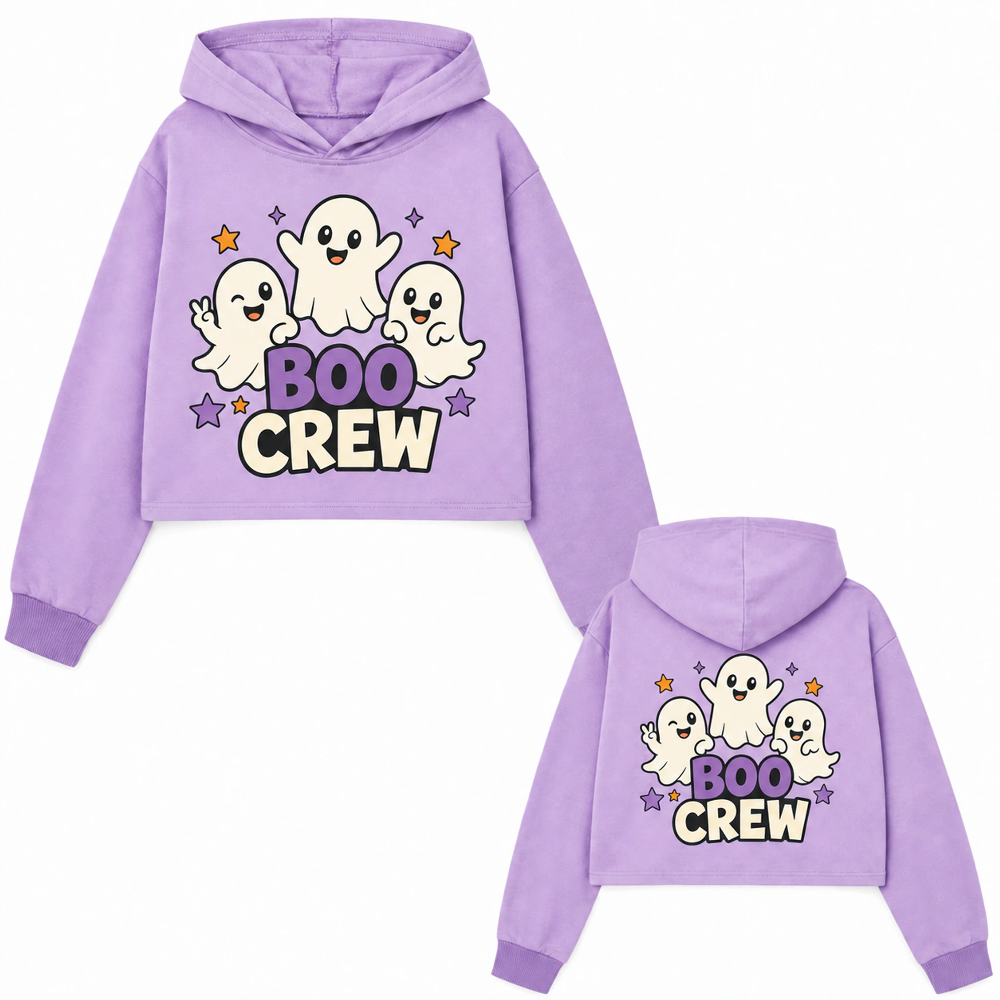 Boo Crew Custom Girls Cropped Hoodie print, fabric, and construction details