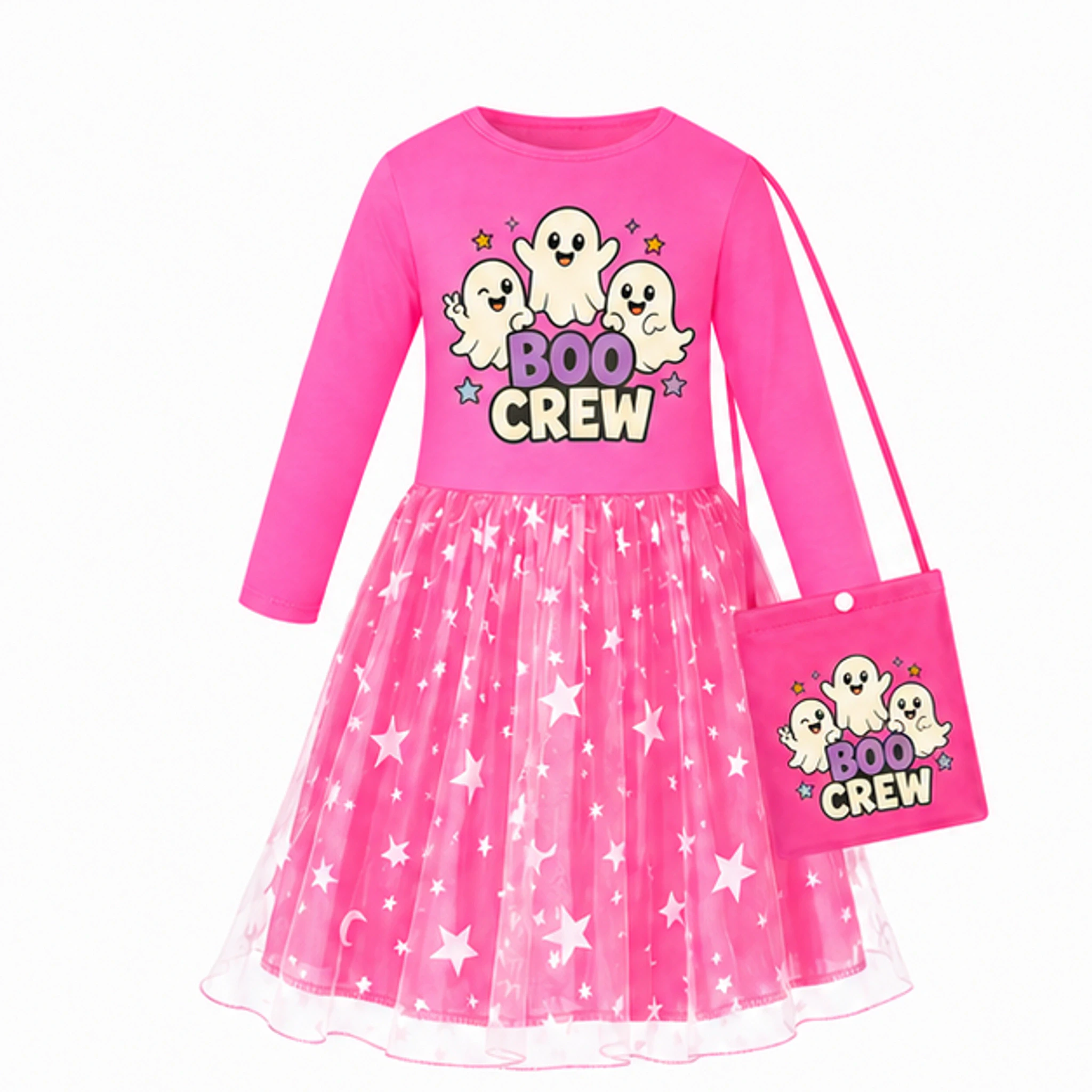 Rose Red · Long Star Skirt · with Bag Custom Girls Long Tulle and Star Skirt Styles with Bag with the Boo Crew design