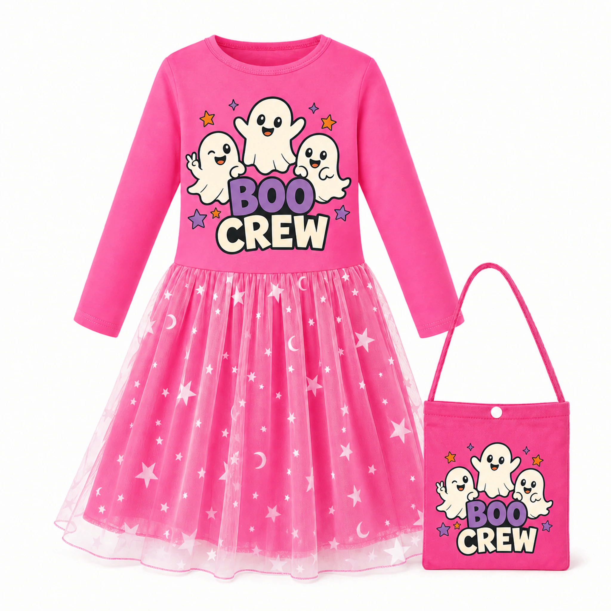 Boo Crew Custom Girls Long Tulle and Star Skirt Styles with Bag AI-rendered finished product
