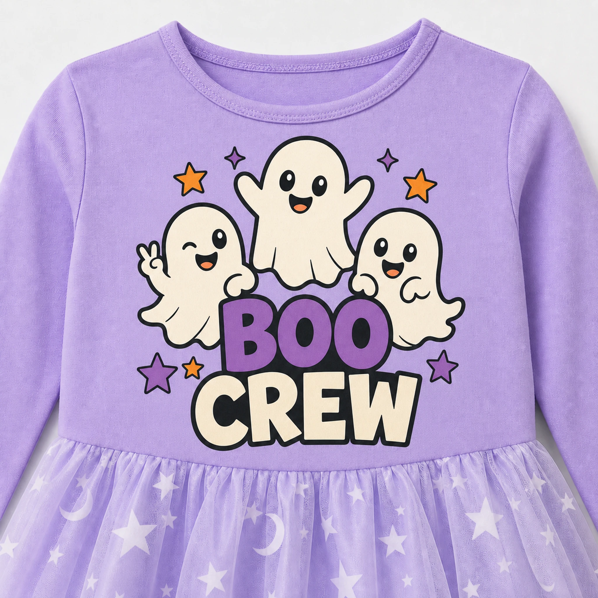 Boo Crew Custom Girls Long Tulle and Star Skirt Styles print, fabric, and construction details