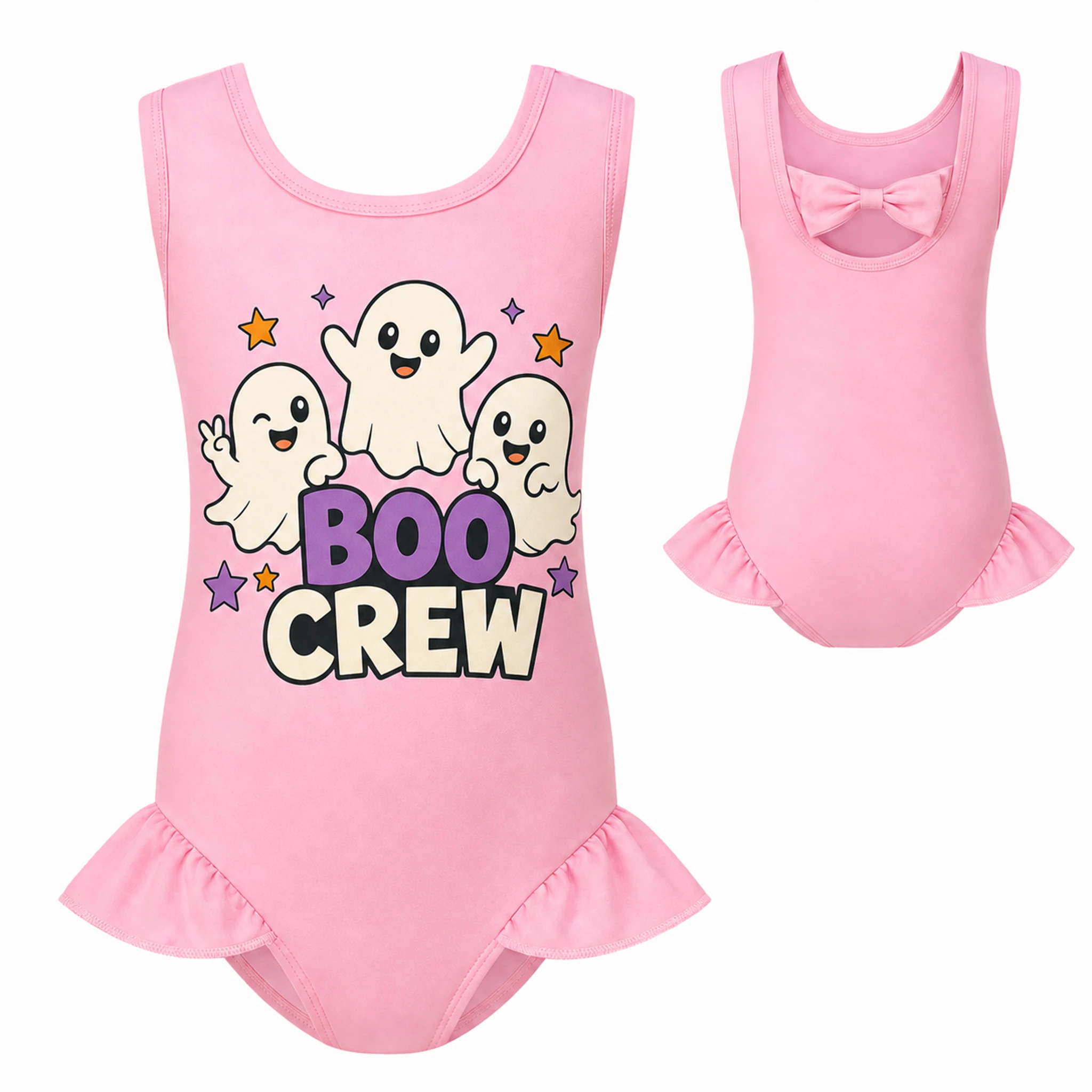 Boo Crew Custom Girls Wide-Strap Bow-Back One-Piece Swimsuit AI-rendered finished product