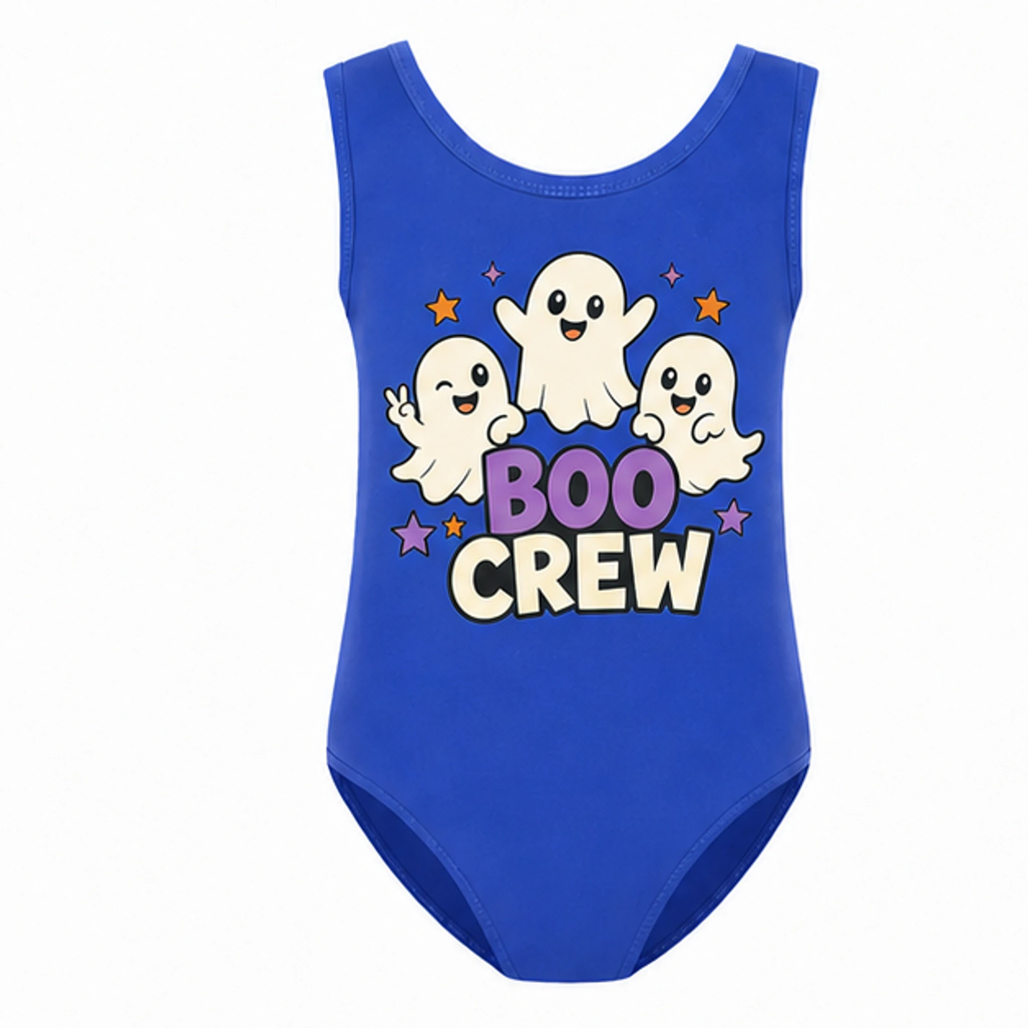 Blue Custom Girls Ruffle-Hem One-Piece Swimsuit with the Boo Crew design