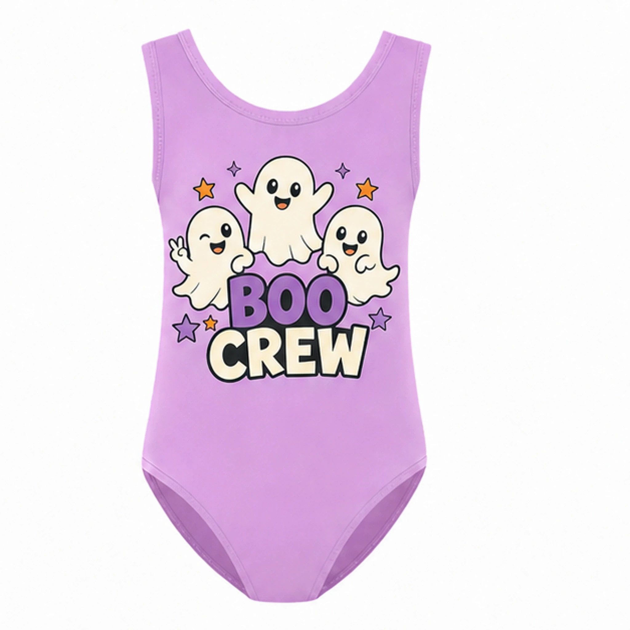 Purple Custom Girls Ruffle-Hem One-Piece Swimsuit with the Boo Crew design