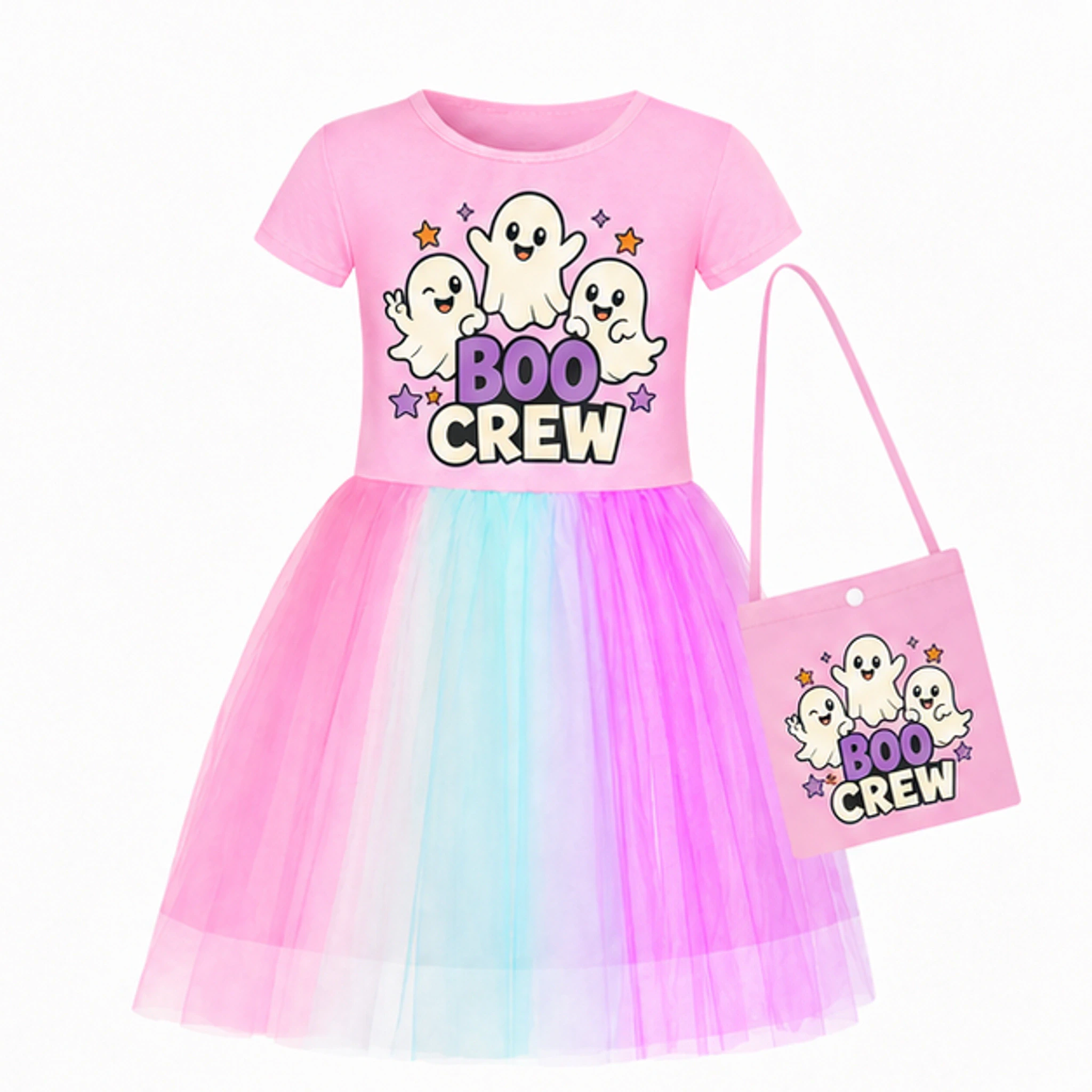 Pink · Short Tulle Skirt · with Bag Custom Girls Short Skirt Styles with Bag with the Boo Crew design