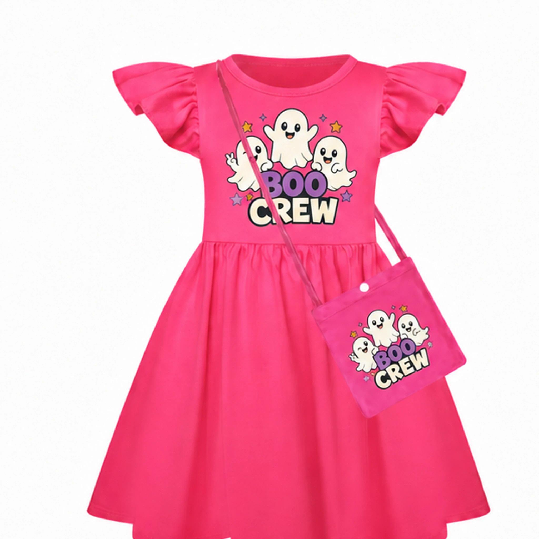 Rose Red · with Bag Custom Girls Short-Sleeve Sleep Dress with Crossbody Bag with the Boo Crew design
