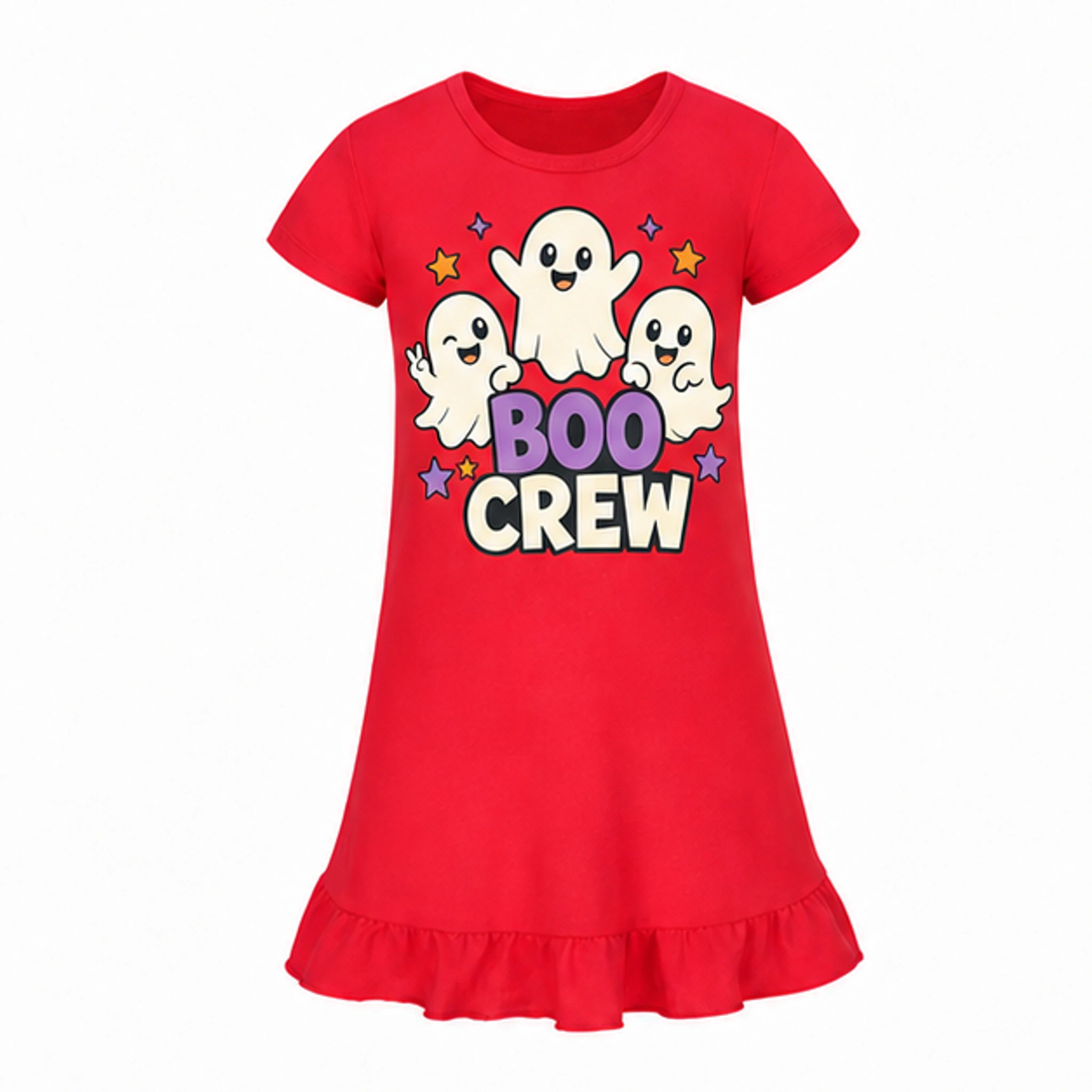 Red Custom Girls Short-Sleeve Sleep Dress with the Boo Crew design