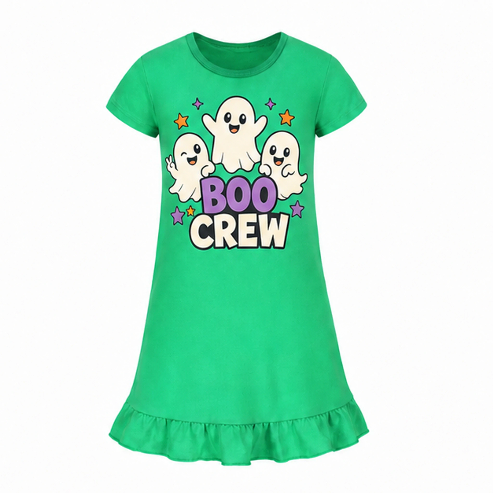 Green Custom Girls Short-Sleeve Sleep Dress with the Boo Crew design
