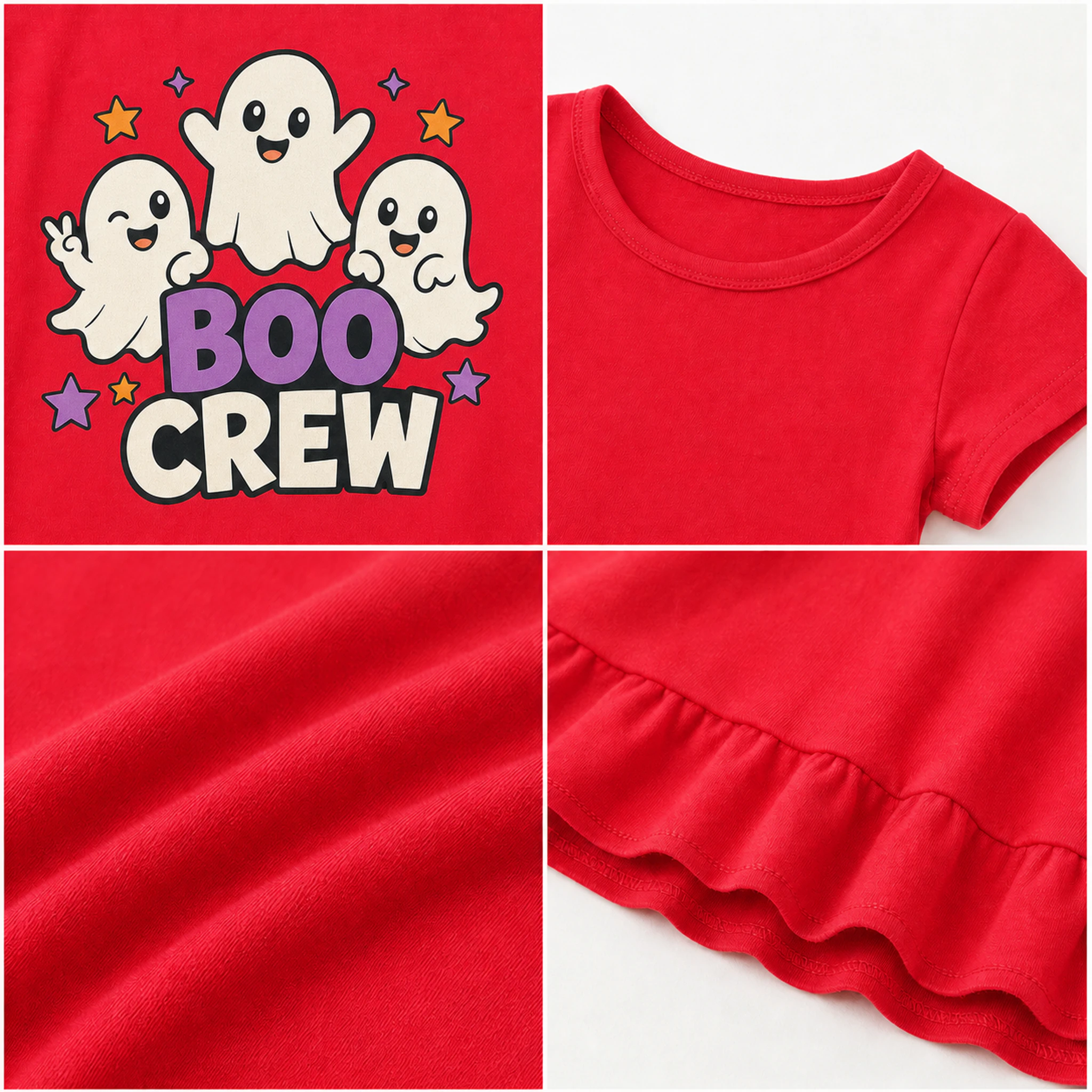 Boo Crew Custom Girls Short-Sleeve Sleep Dress print, fabric, and construction details