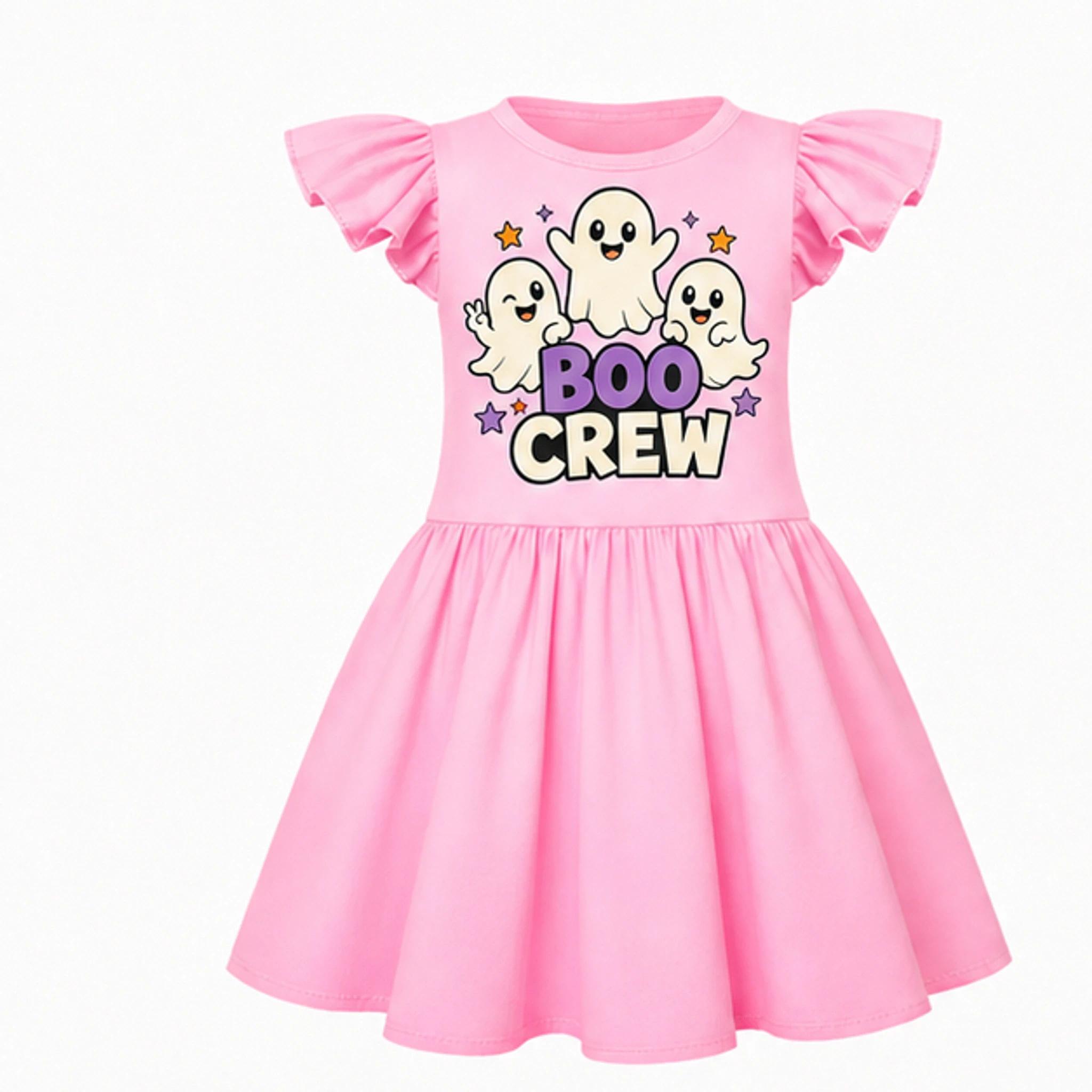 Pink Custom Girls Short-Sleeve Sleep Dress with Matching Bag with the Boo Crew design
