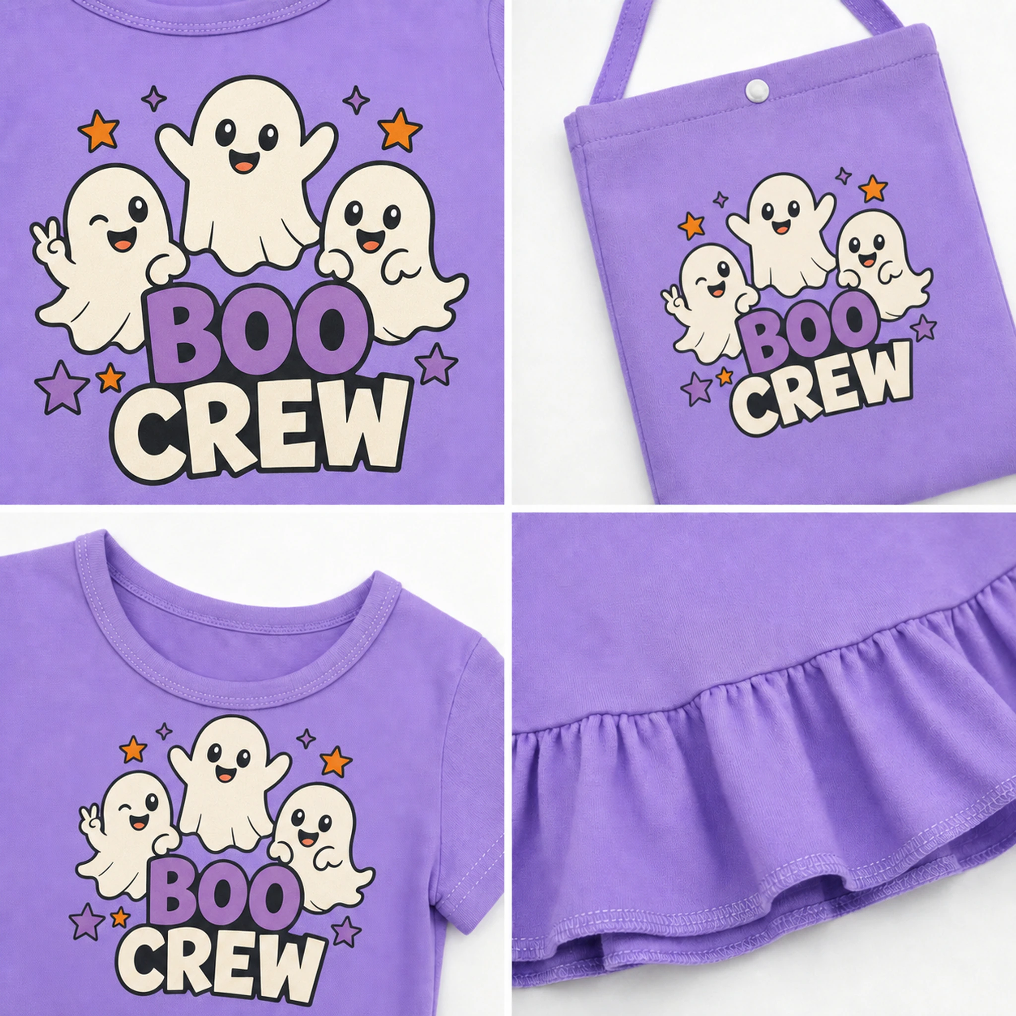 Boo Crew Custom Girls Short-Sleeve Sleep Dress with Matching Bag print, fabric, and construction details