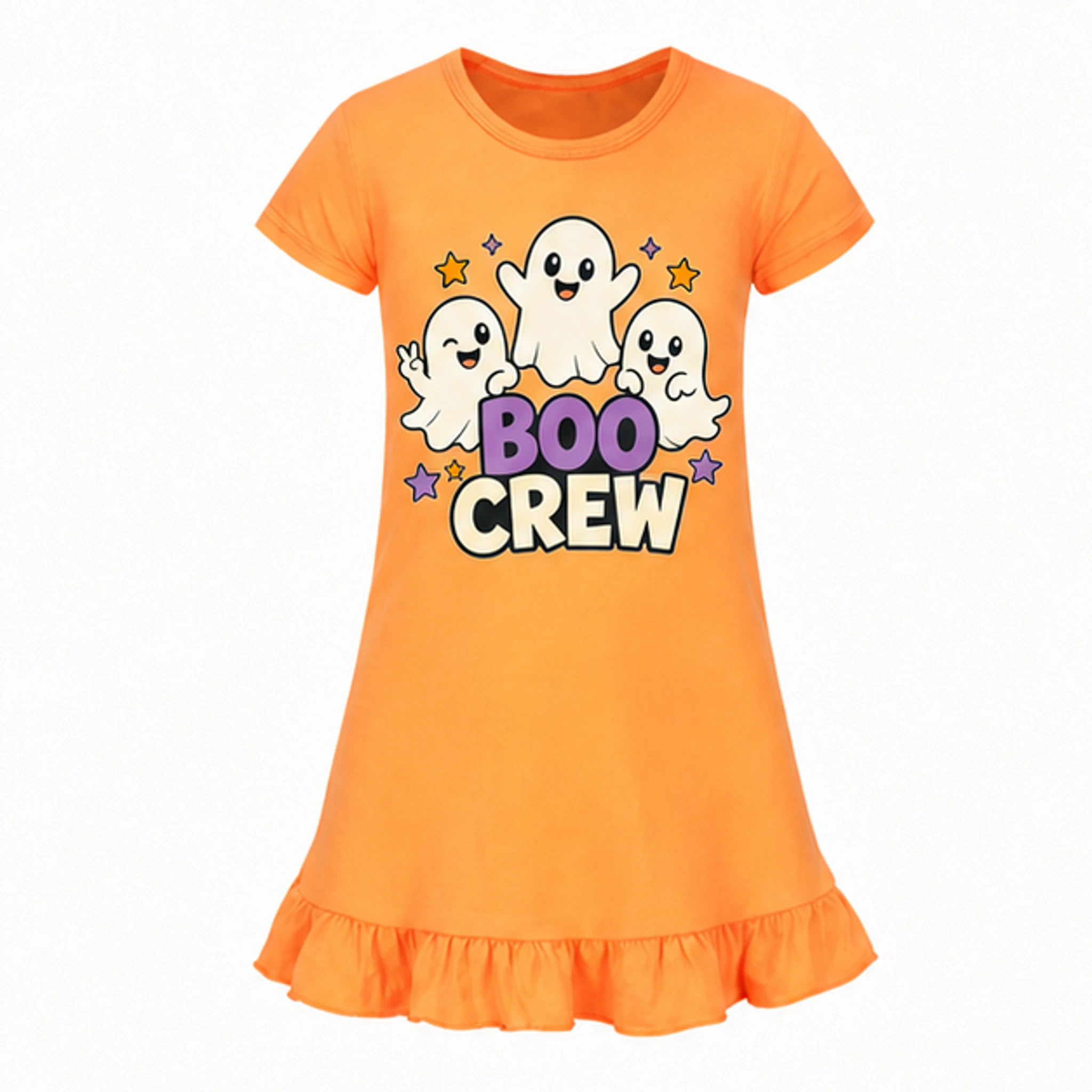 Orange Custom Girls Short-Sleeve Sleep Dress with the Boo Crew design