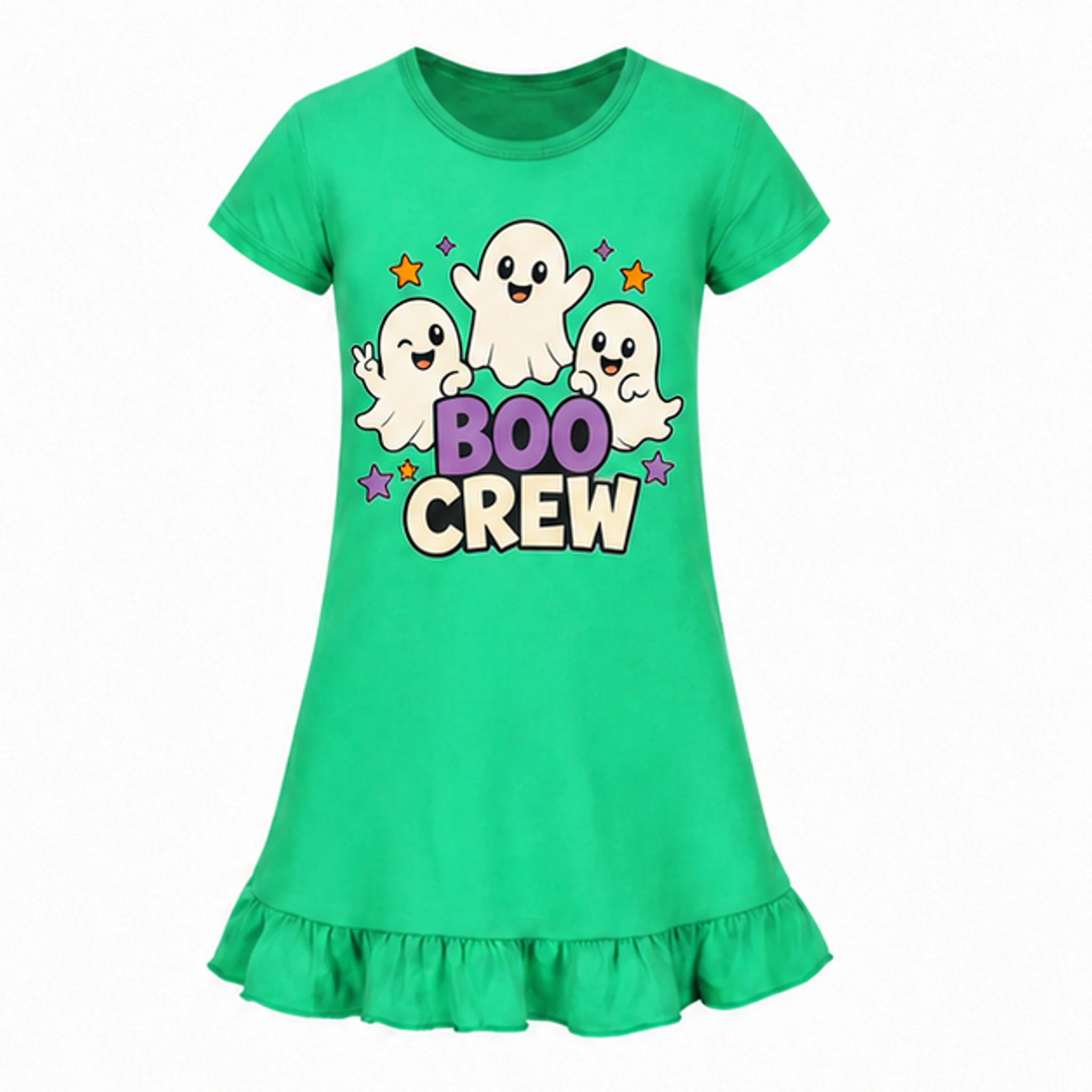 Green Custom Girls Short-Sleeve Sleep Dress with the Boo Crew design