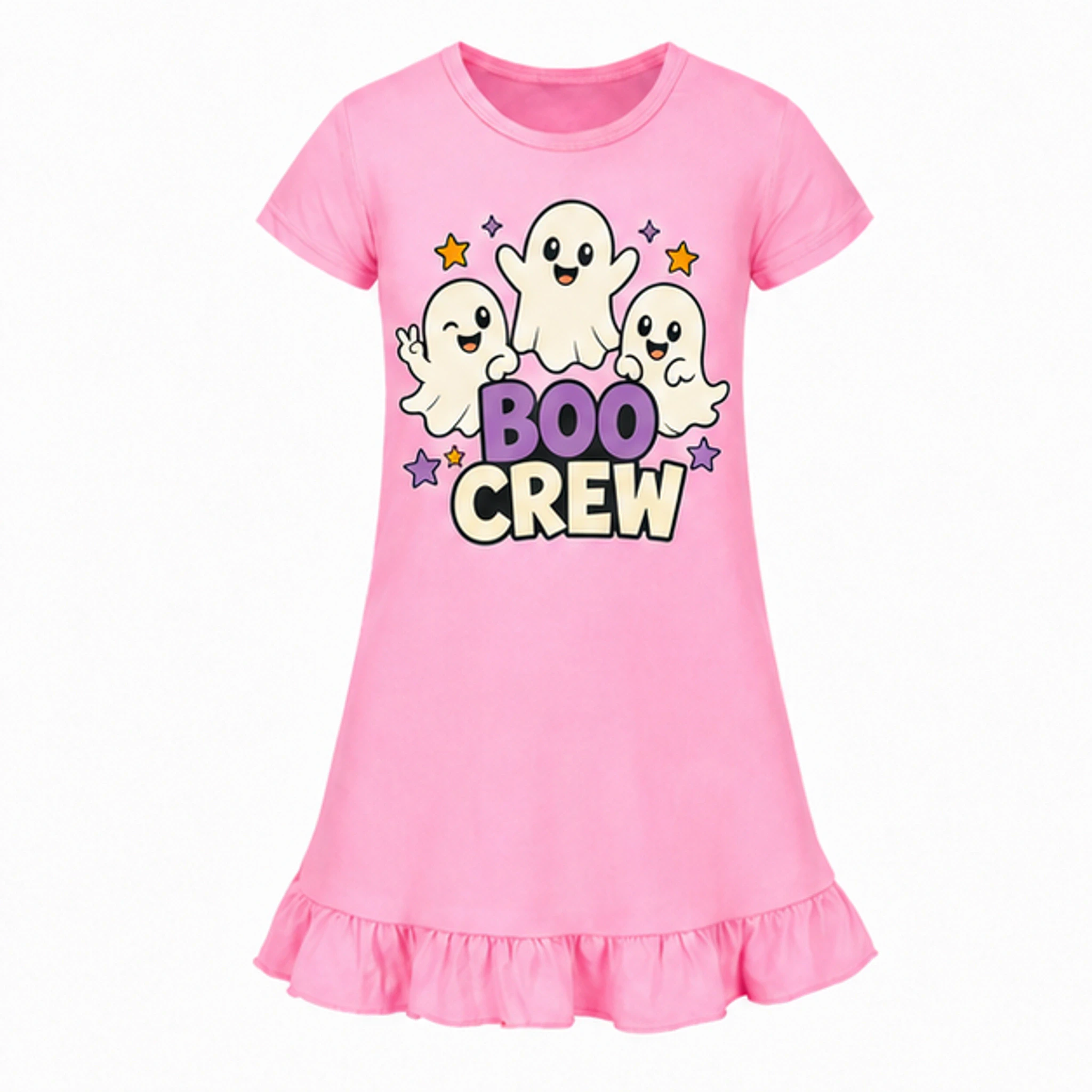 Pink Custom Girls Short-Sleeve Sleep Dress with the Boo Crew design