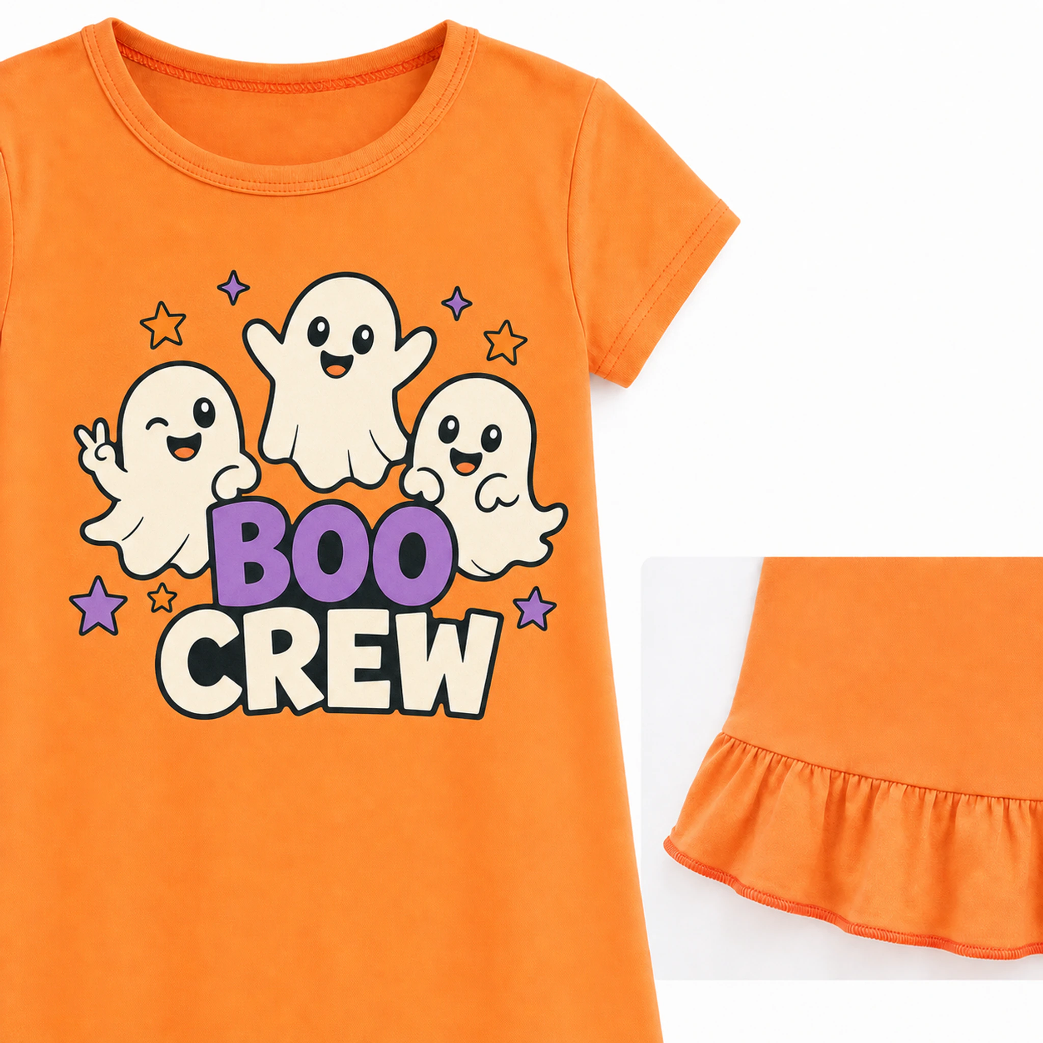 Boo Crew Custom Girls Short-Sleeve Sleep Dress print, fabric, and construction details